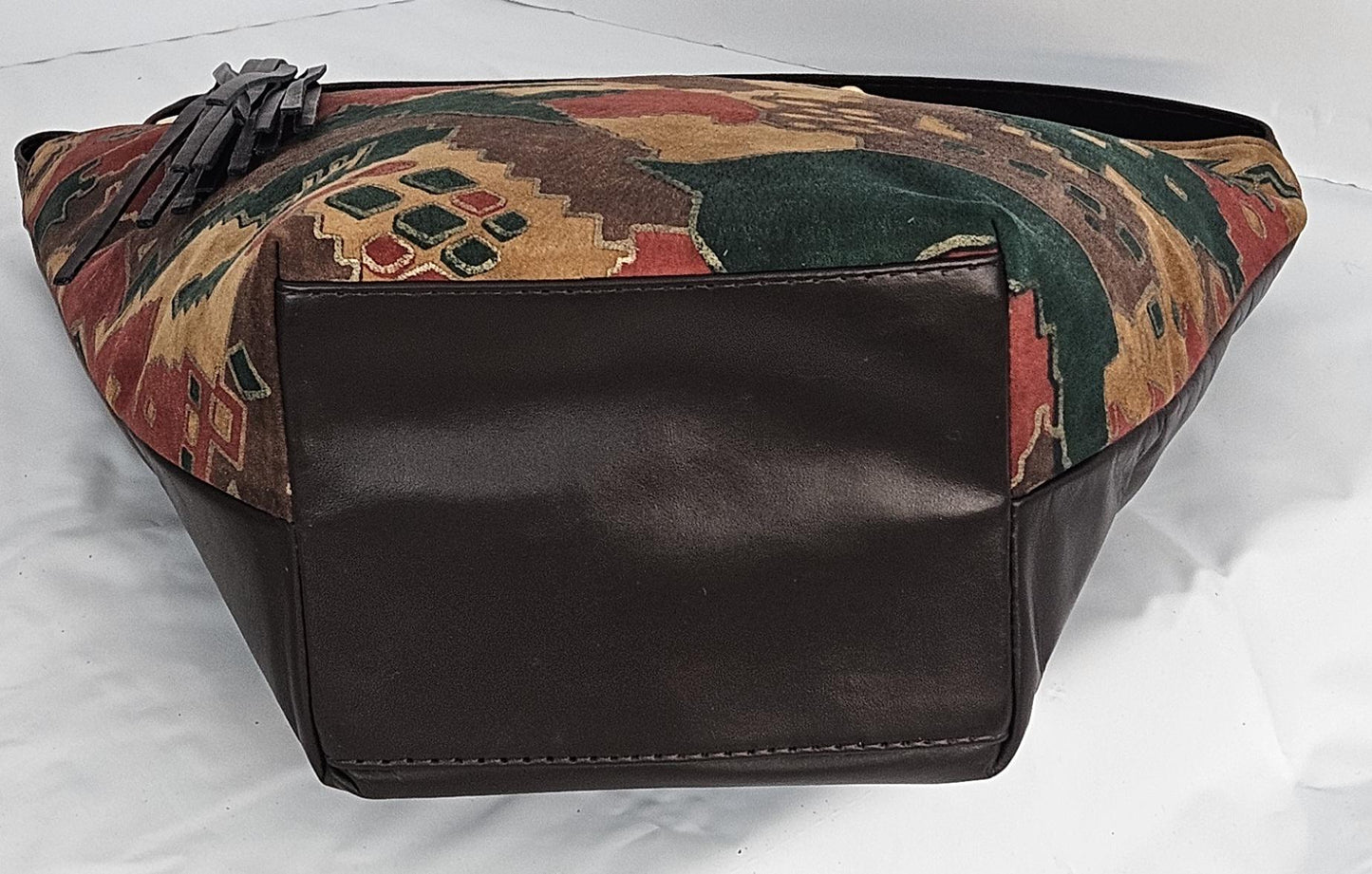 Brown with Multi Print Luxury Genuine Leather Handbag for women Universal Use.#TR9047-zbm Gold Z and Butten metal design.