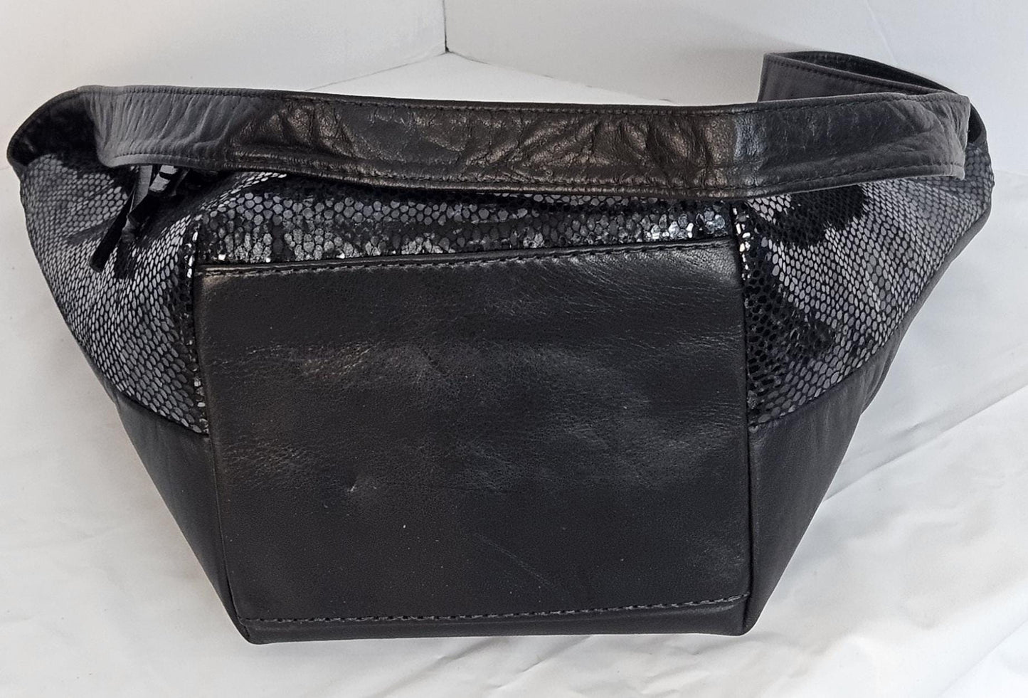 Black with black Print Luxury Genuine Leather Handbag for Universal Use#TR9047-zbbp Gold Z and Butten with tassel drop metal design.