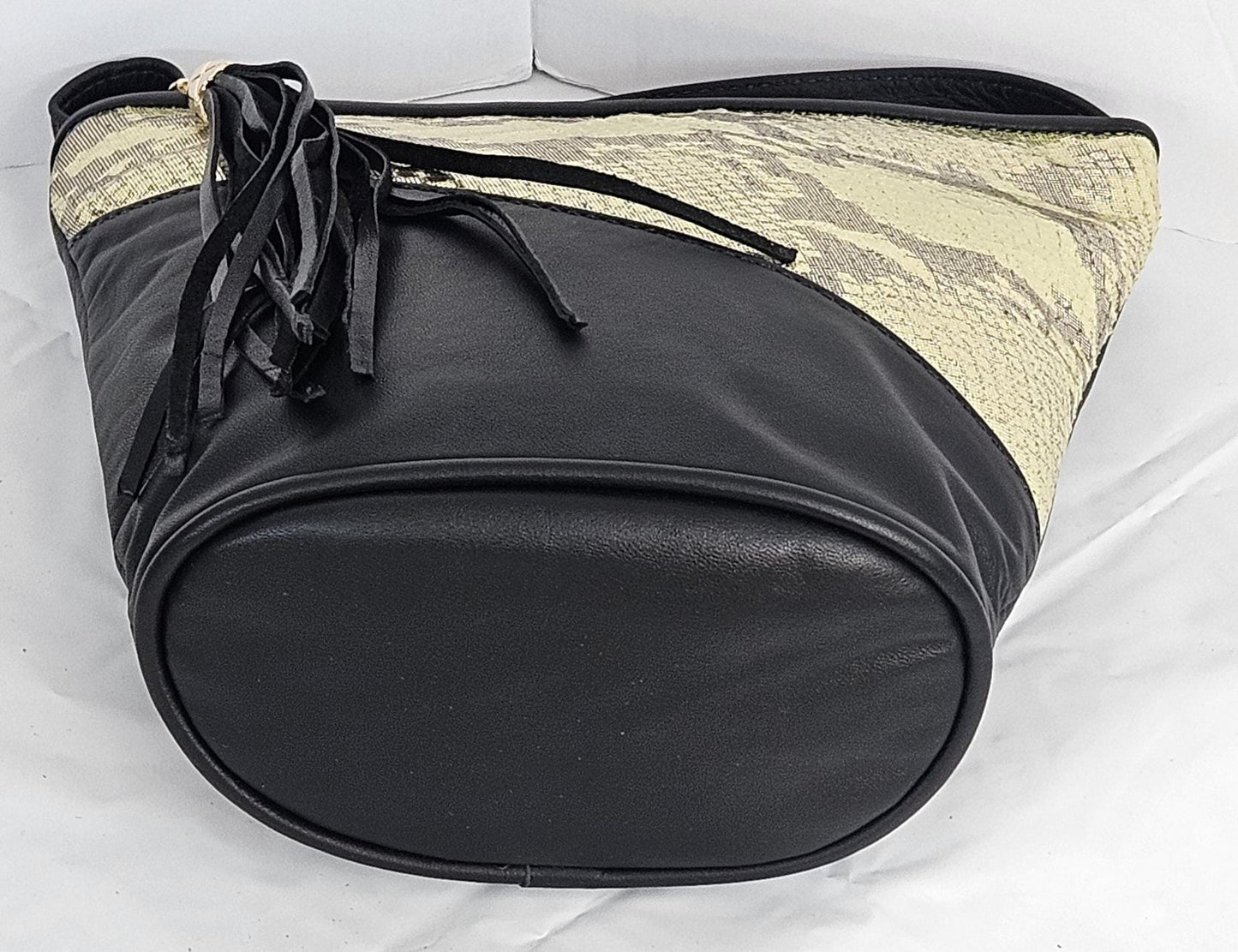 Triangle Genuine Leather Handbag: Black & Green Italian Crossbody, Made in USA