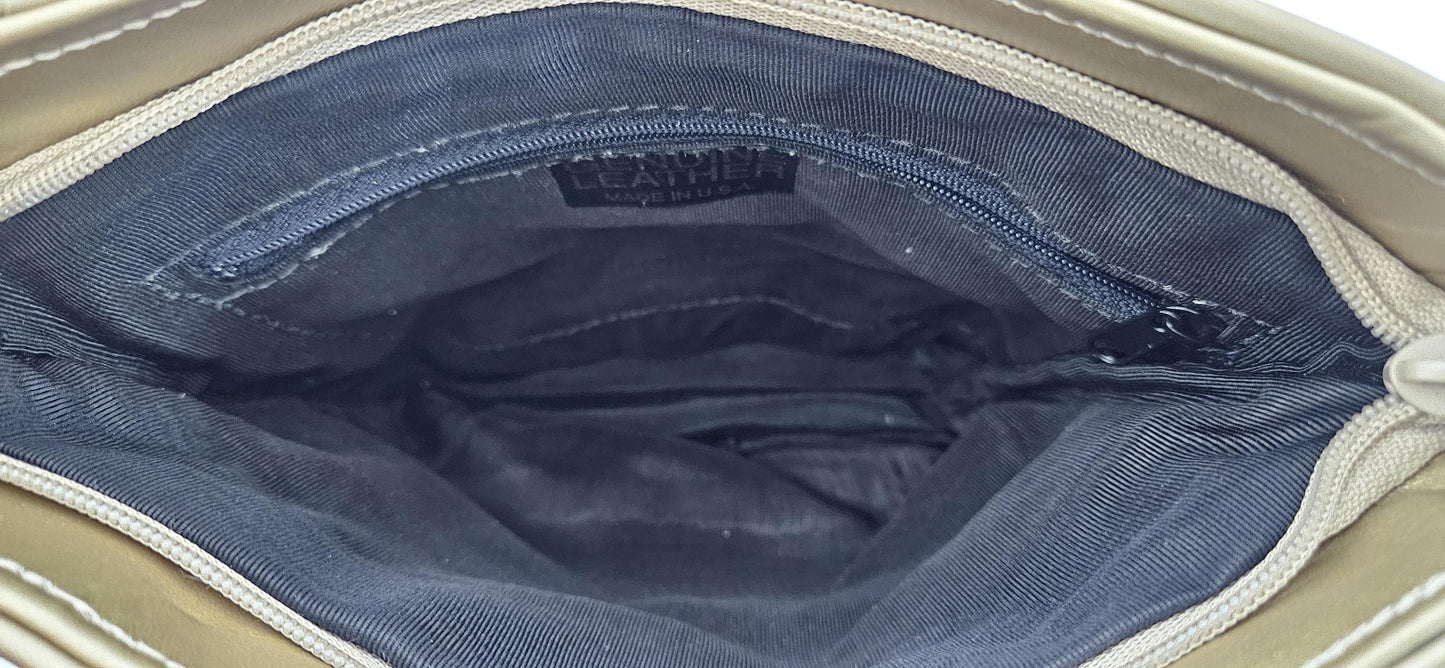 Black & Ostrich Henna Leather Handbag: Triangle Design, Made in USA