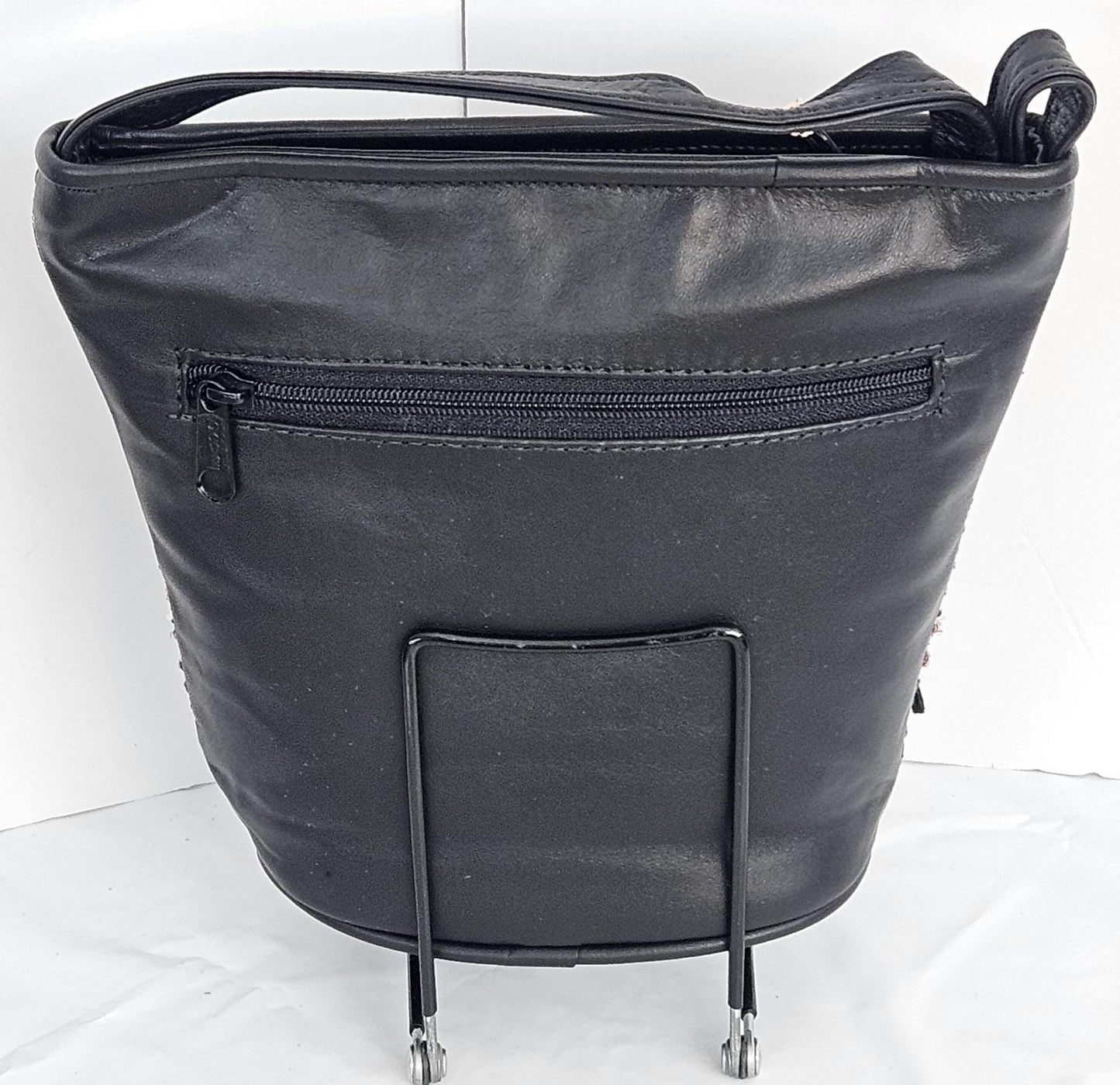 Black Genuine Leather with Multi Fabrice Zigzag Handbag. #TR2099bfz, for girls,women,Universal Use,Unique design. Made in USA.