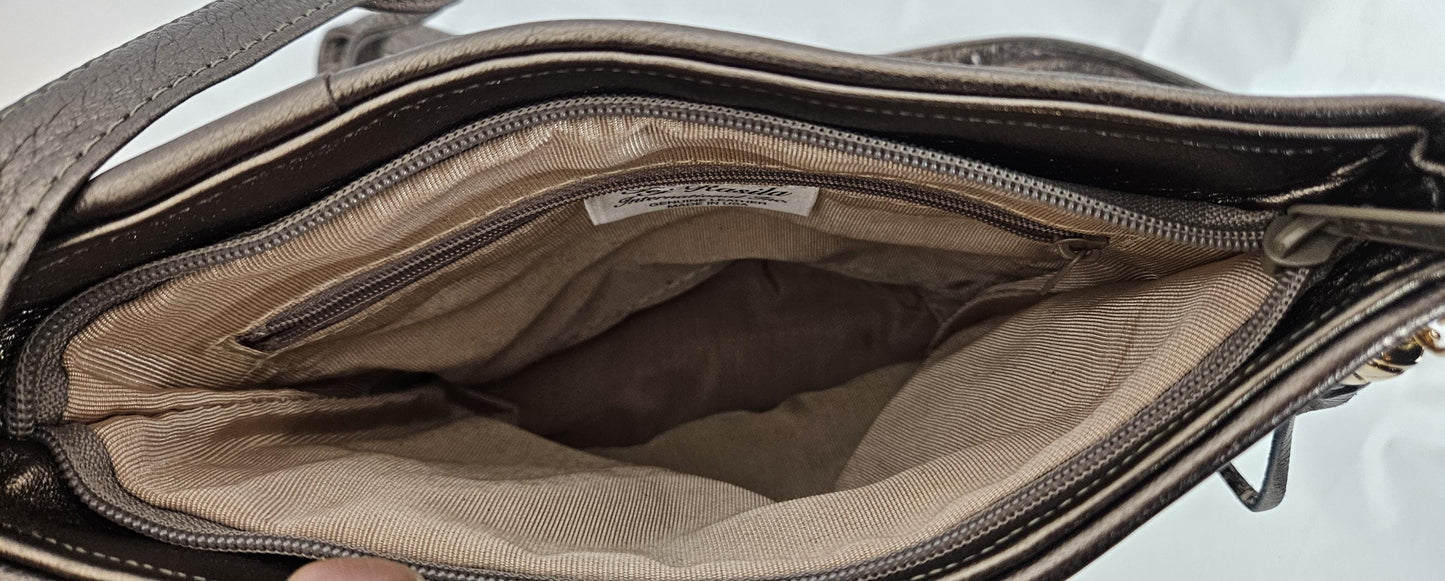 Pewter Shining with Gold G matel on Genuine Leather Handbag.#TR2099Psg,Purses for girls, women,Universal Use Soft,Unique design Made in USA