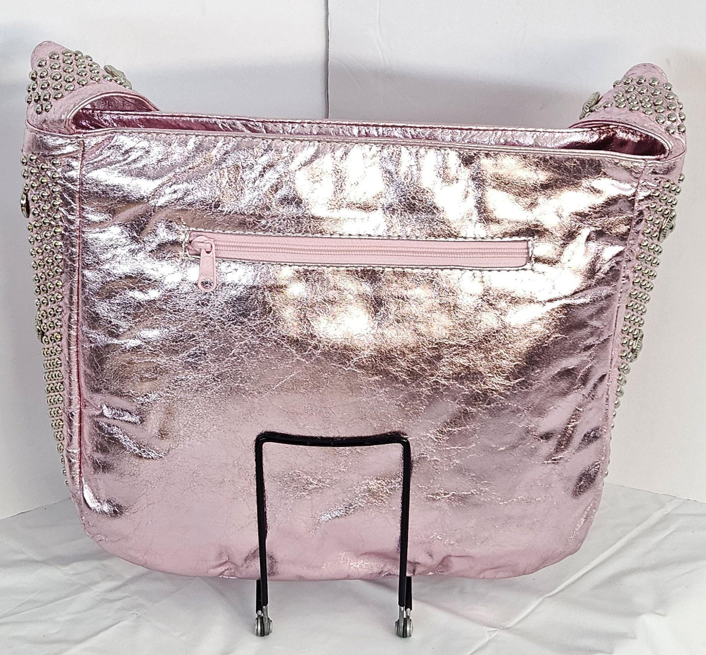 Pink Shining Leather with Silver metal Studs Handbag! Made in USA