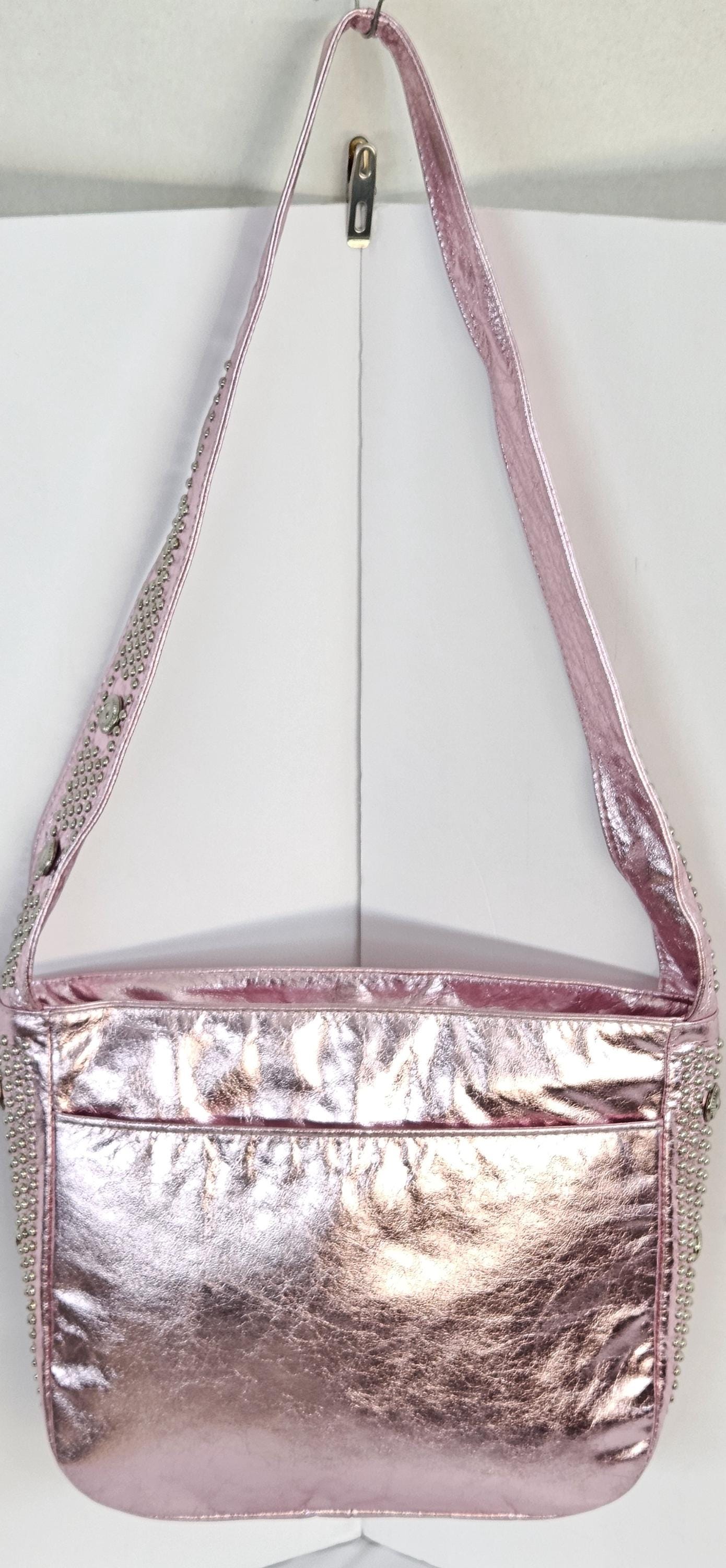 Pink Shining Leather with Silver metal Studs Handbag! Made in USA