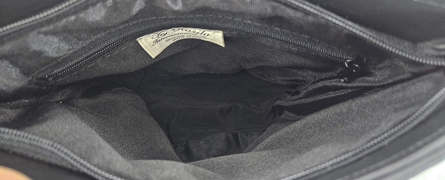 Black & Silver Genuine Leather Handbag: Triangle Design, Made in USA