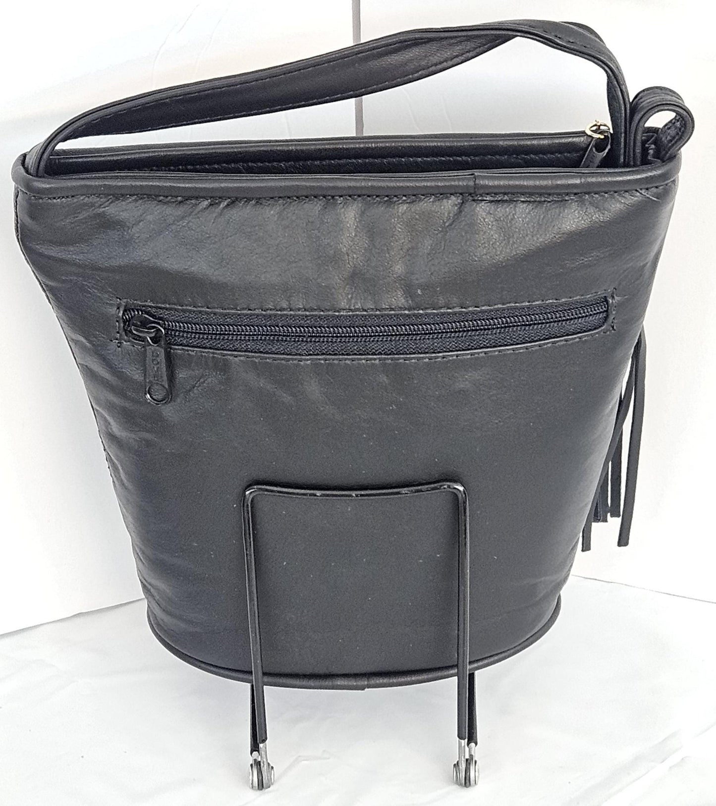 Black with black mix prints Square Zigzag Genuine Leather soft handbag.TR2099Bpz for Universal Use.Made In USA.