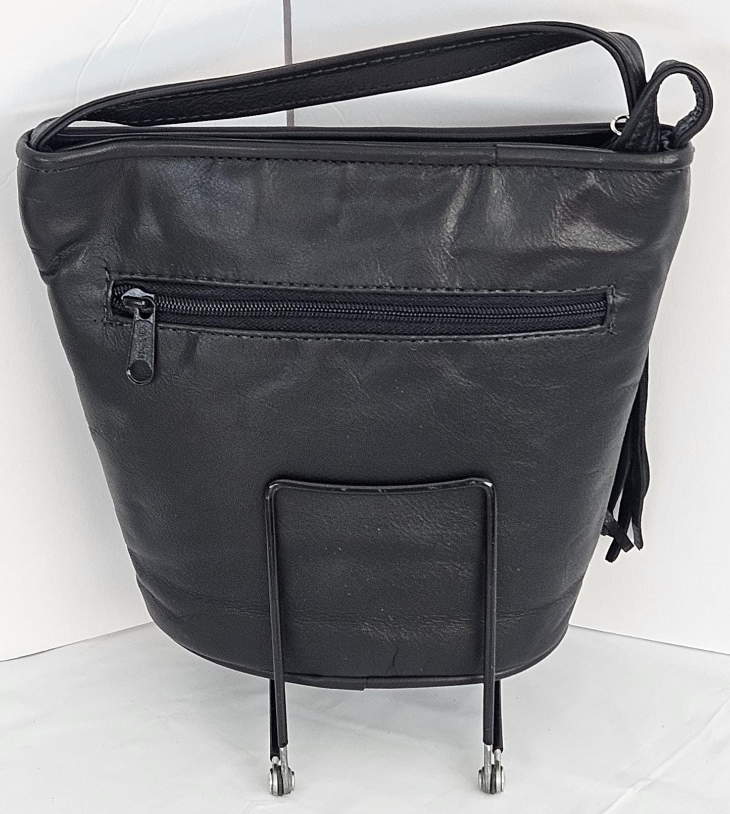 Black Leather Bucket Bag: Handmade Italian Leather Crossbody