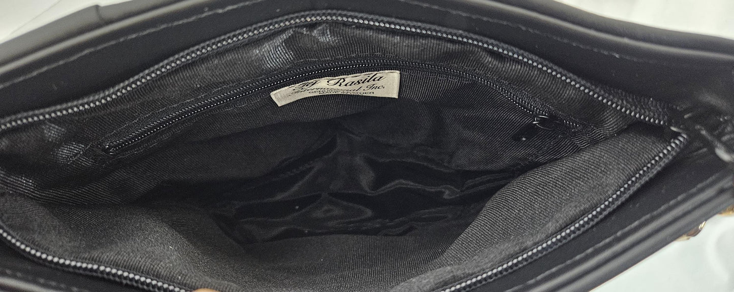 Black Leather Triangle Handbag: Italian Leather Crossbody Purse, Made in USA