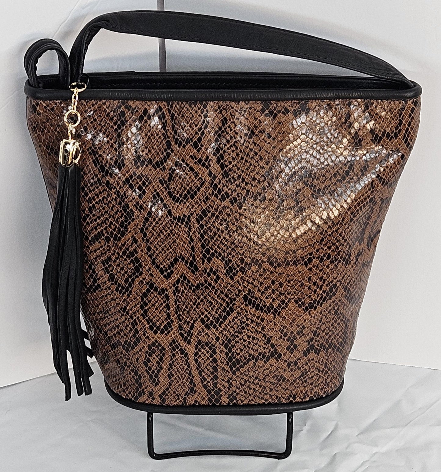 Black brown mix print Genuine Leather Handbag.#TR2099Bbp,Purses for girls, women,Universal Use handbag,Unique design Made in USA.
