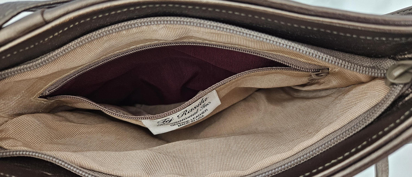 Pewter with Pewter print triangle Genuine Leather Handbag.#TR2099ppt, for girls,women,Universal Use,Unique design. Made in USA.