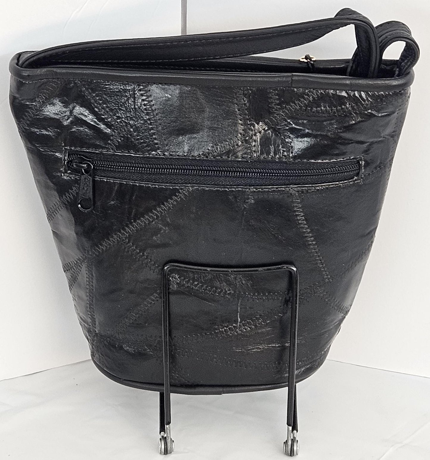 Black Patchwork Genuine Leather Crossbody Handbag - Made in USA