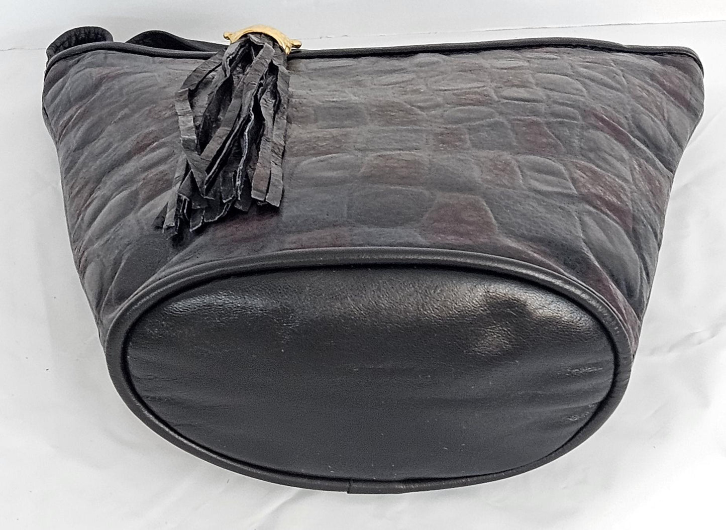 Black Leather Crossbody Handbag: Maroon Print, Made in USA