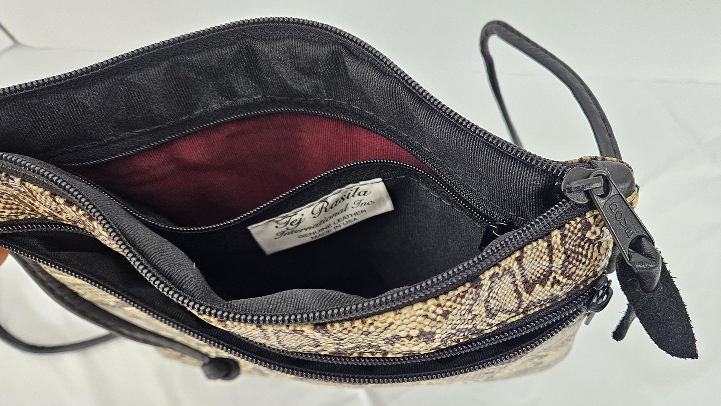 Snake Print Genuine Leather Shoulder Bag - Made in USA