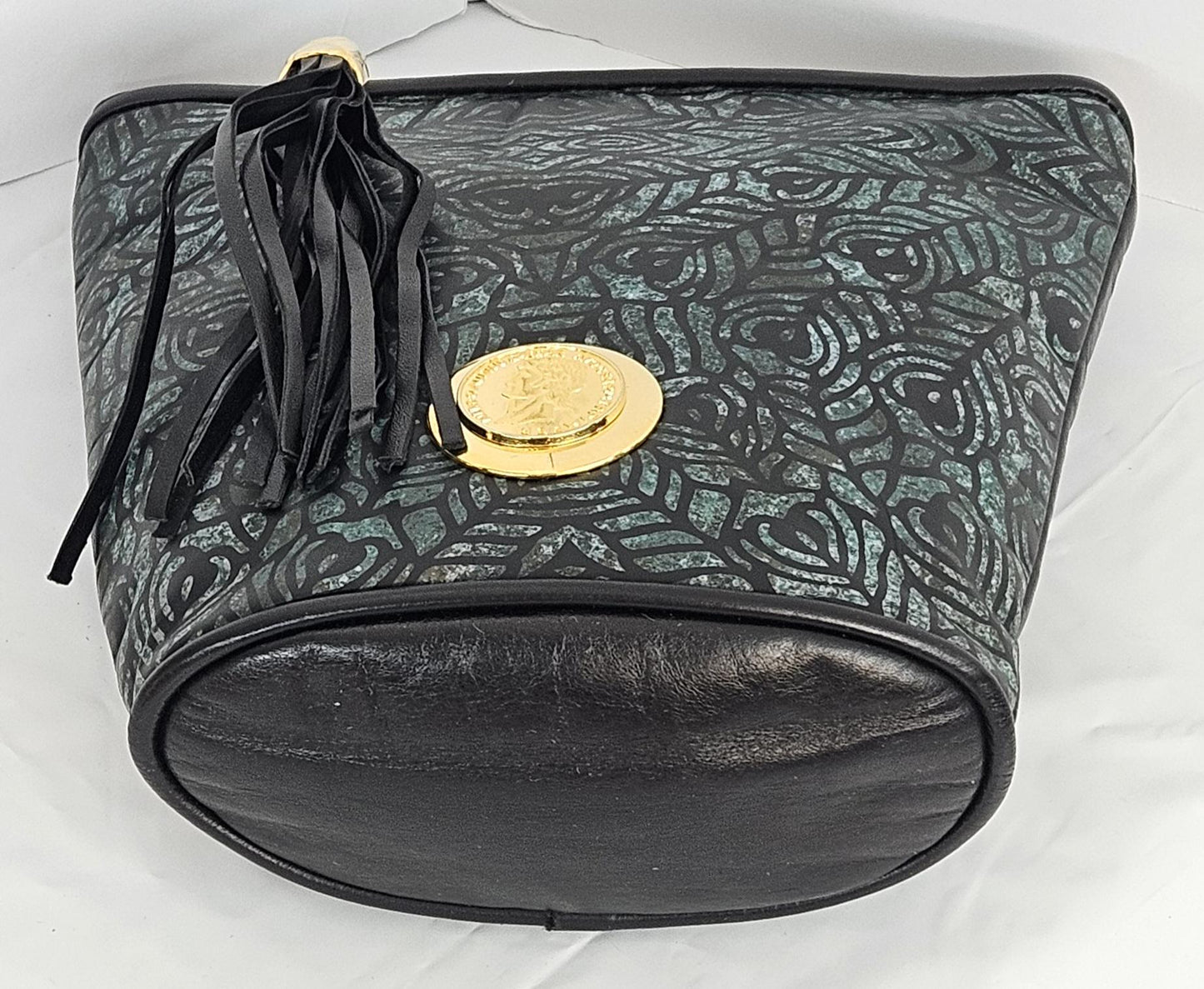 Teal and black print Genuine Leather Handbag.#TR2099BTP,Design with (Gold matel coin nero claudius caesar avocer pm tr pimper) Universal Use
