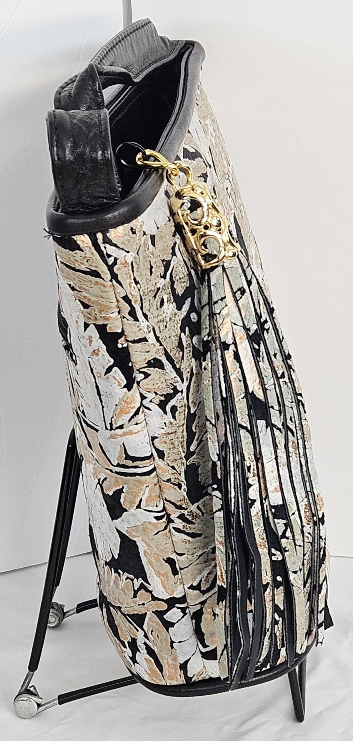 Leaf Print Leather Crossbody Handbag: Unique Design, Made in USA