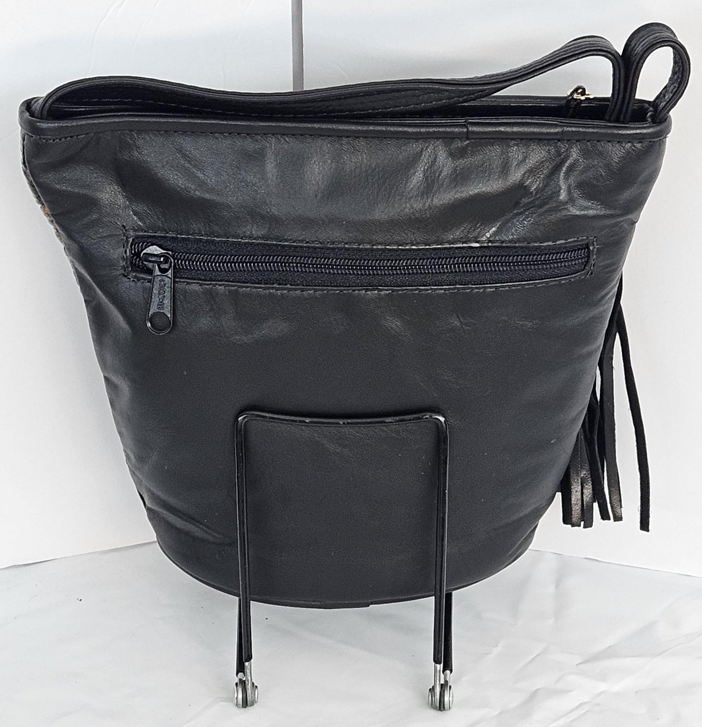 Triangle Leather Crossbody Handbag: Black, Gold & Green - Made in USA