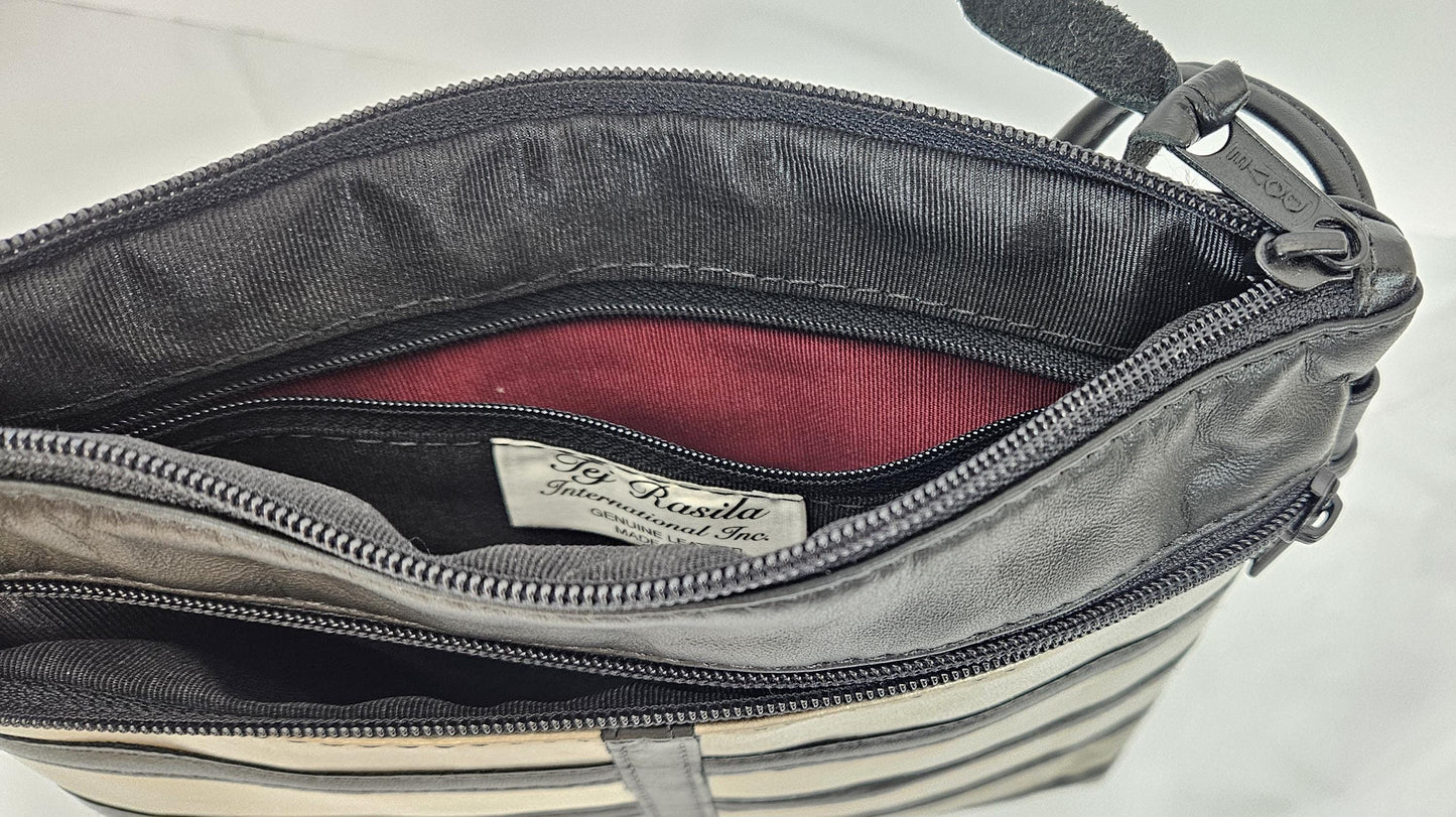 Black and mocha Genuine leather handbag for Women,girls,and Universal Use. #305Bm.Design for you.Made in USA.