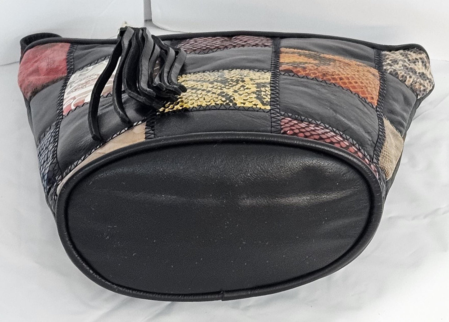 Black with Multi mix prints Square Zigzag Genuine Leather Handbag.TR2099Bmpz for Universal Use.Made In USA.