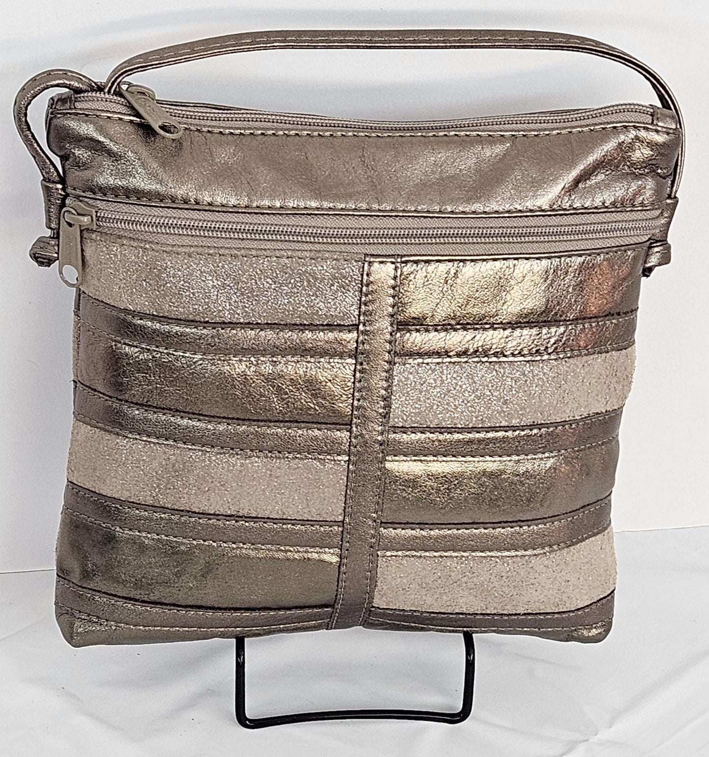 Pewter with Pewter,and glitter Metallic leather patchwork purse Universal Use. #305Ppgm.Design for you.Made in USA.