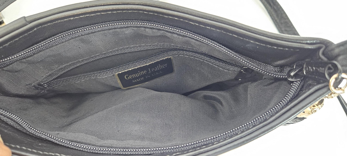 Black Italian Leather Crossbody Handbag - Made in USA