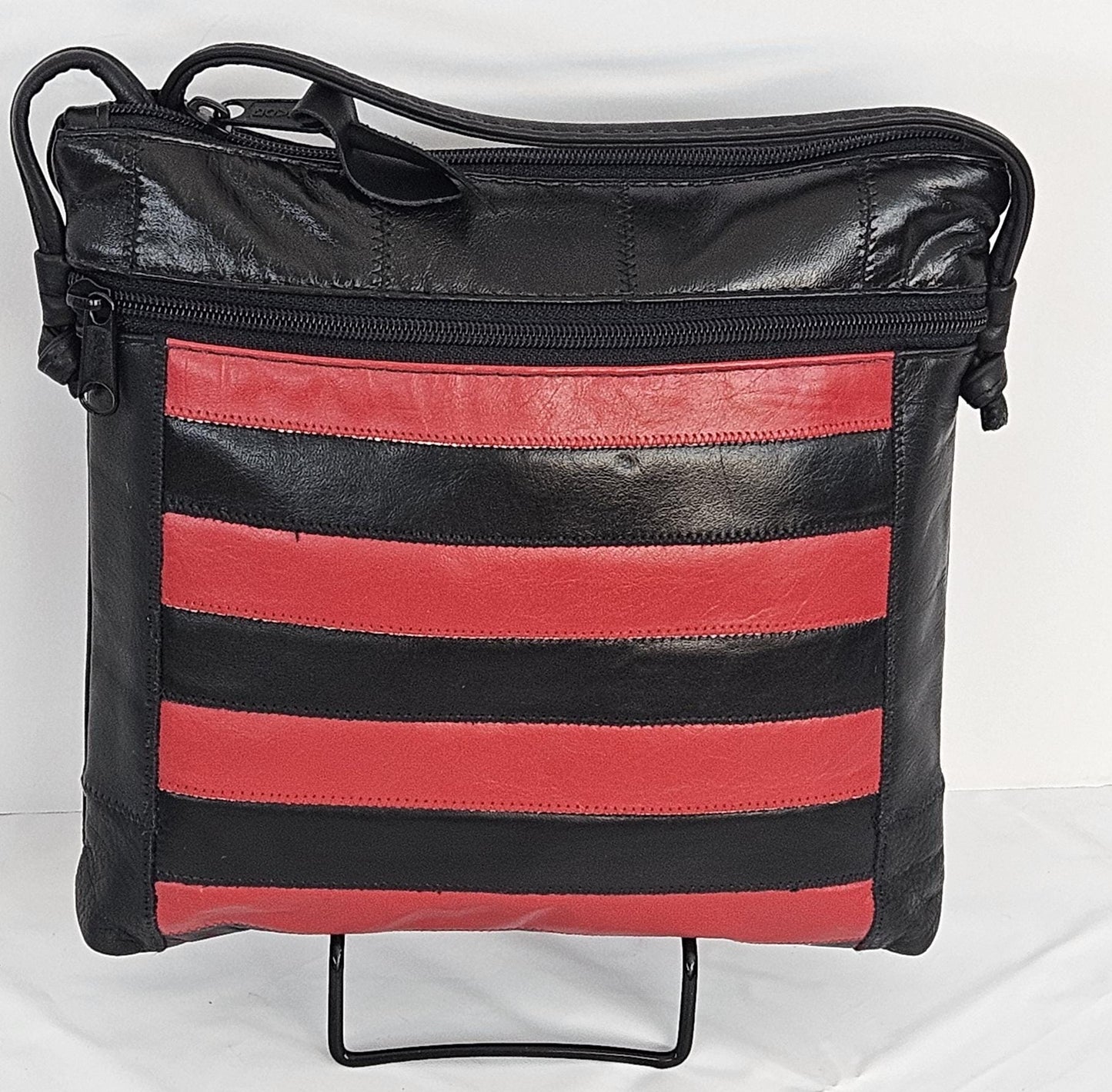Black and Red Genuine Leather Handbag Style TR305-1Brz. Made in USA