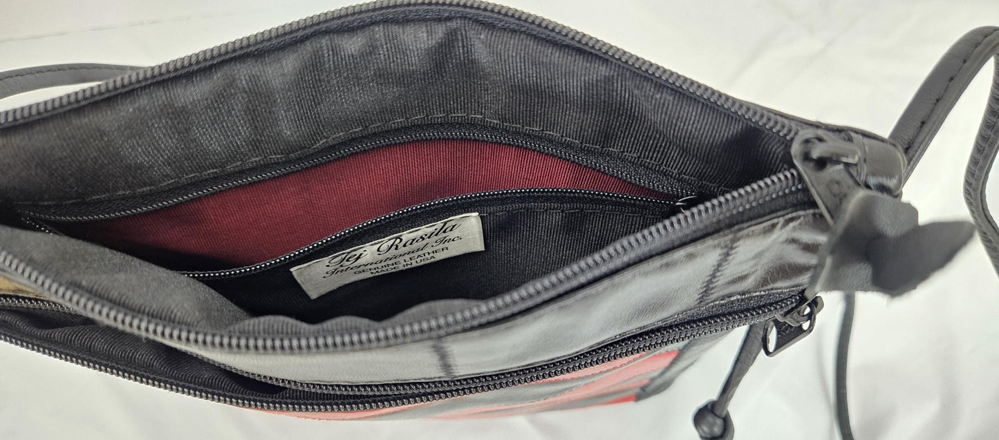 Black and Red Genuine Leather Handbag Style TR305-1Brz. Made in USA