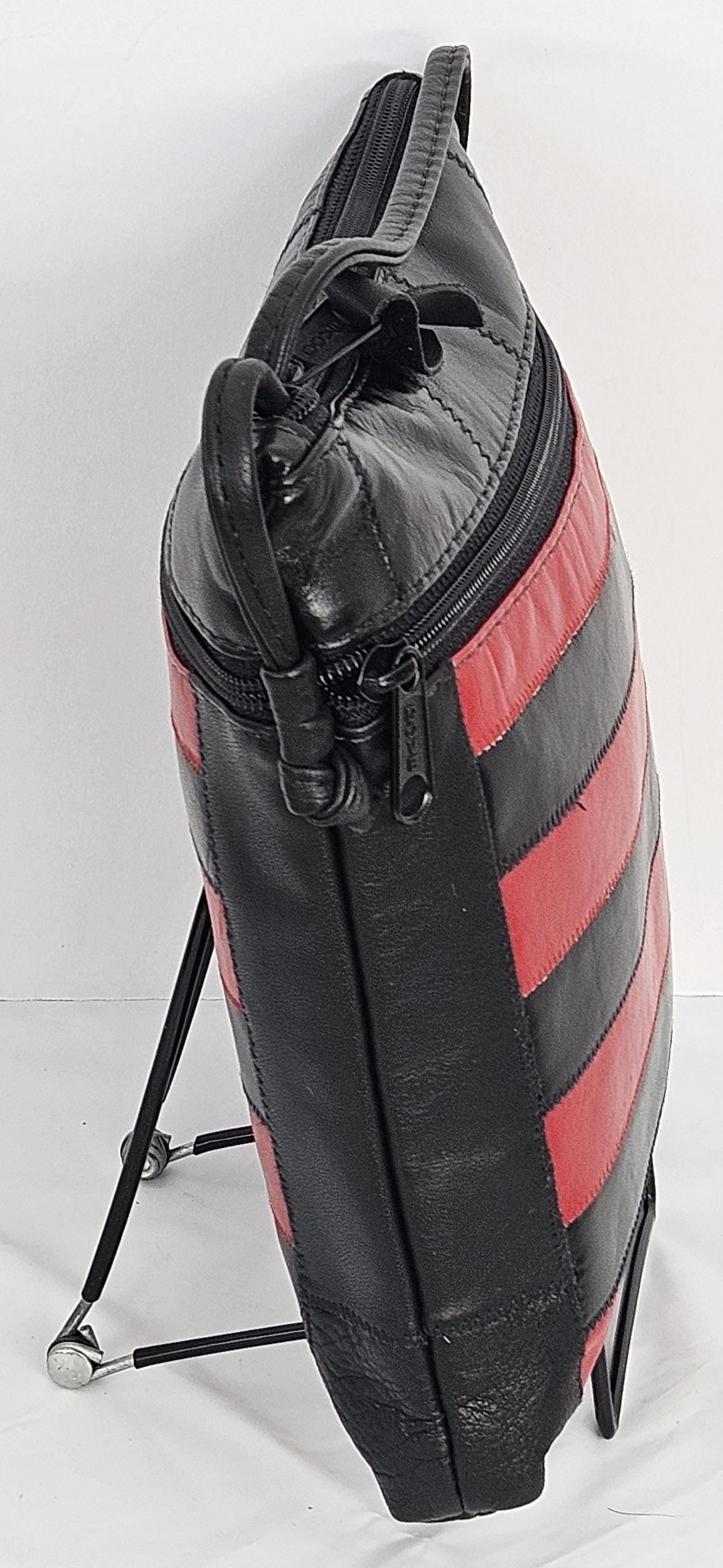 Black and Red Genuine Leather Handbag Style TR305-1Brz. Made in USA