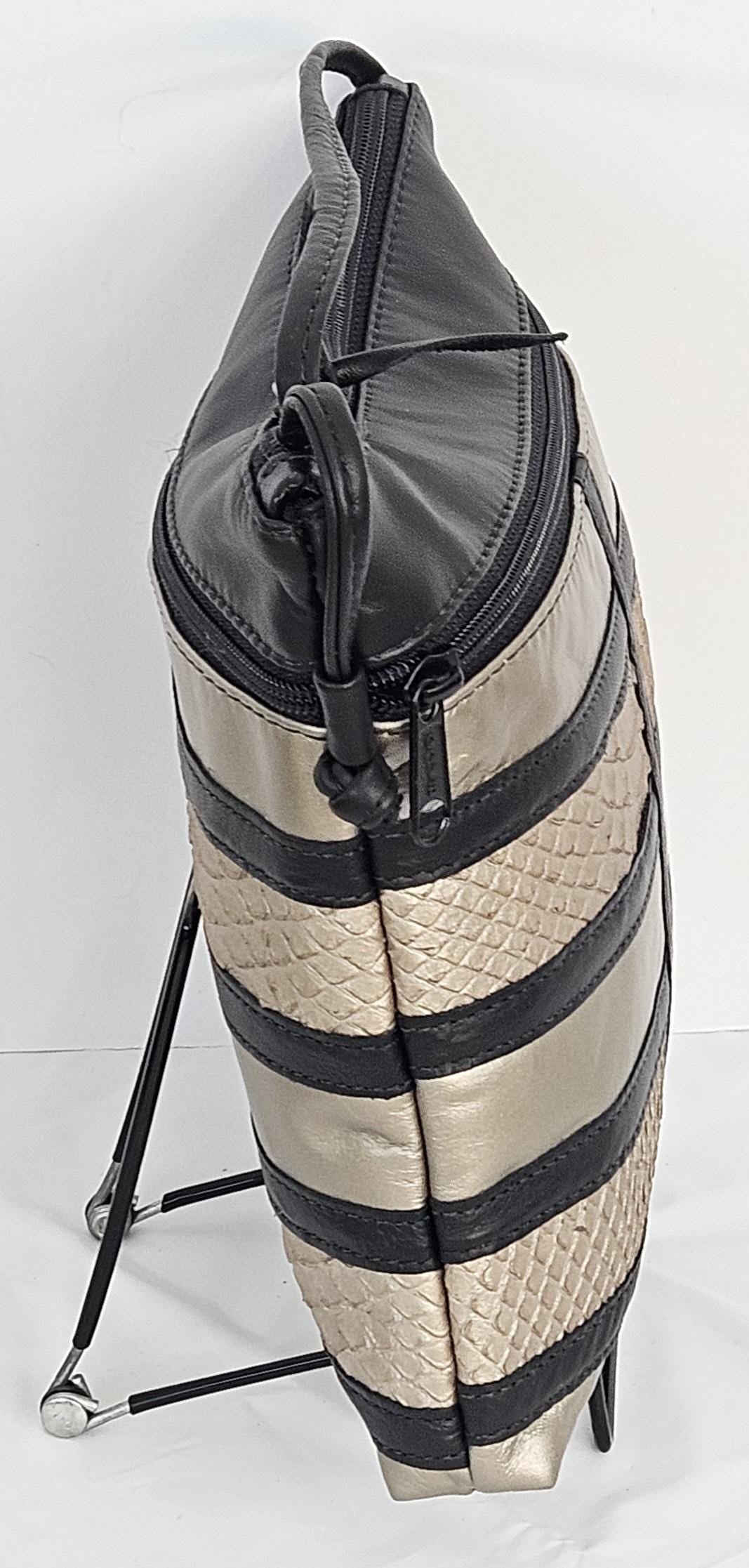 Black & Mocha Leather Crossbody Bag - Handmade in USA