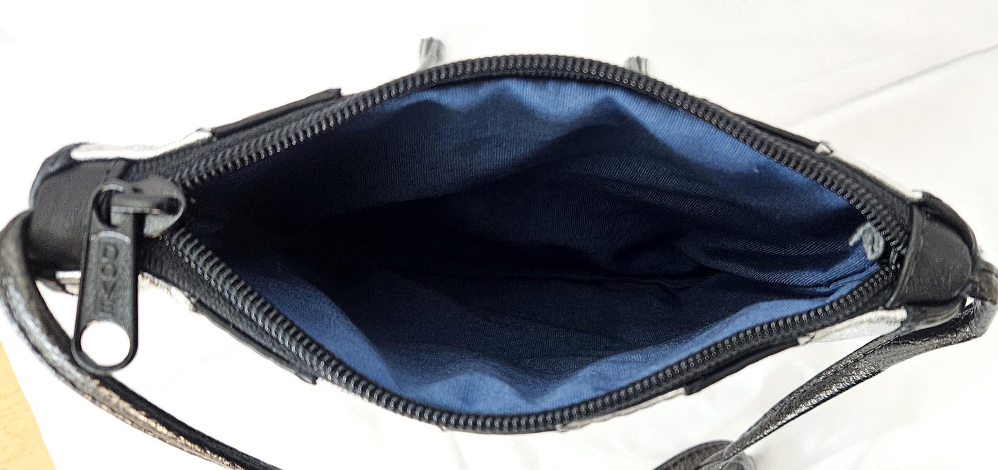 Black & Silver Zigzag Genuine Leather Crossbody Bag - Made in USA