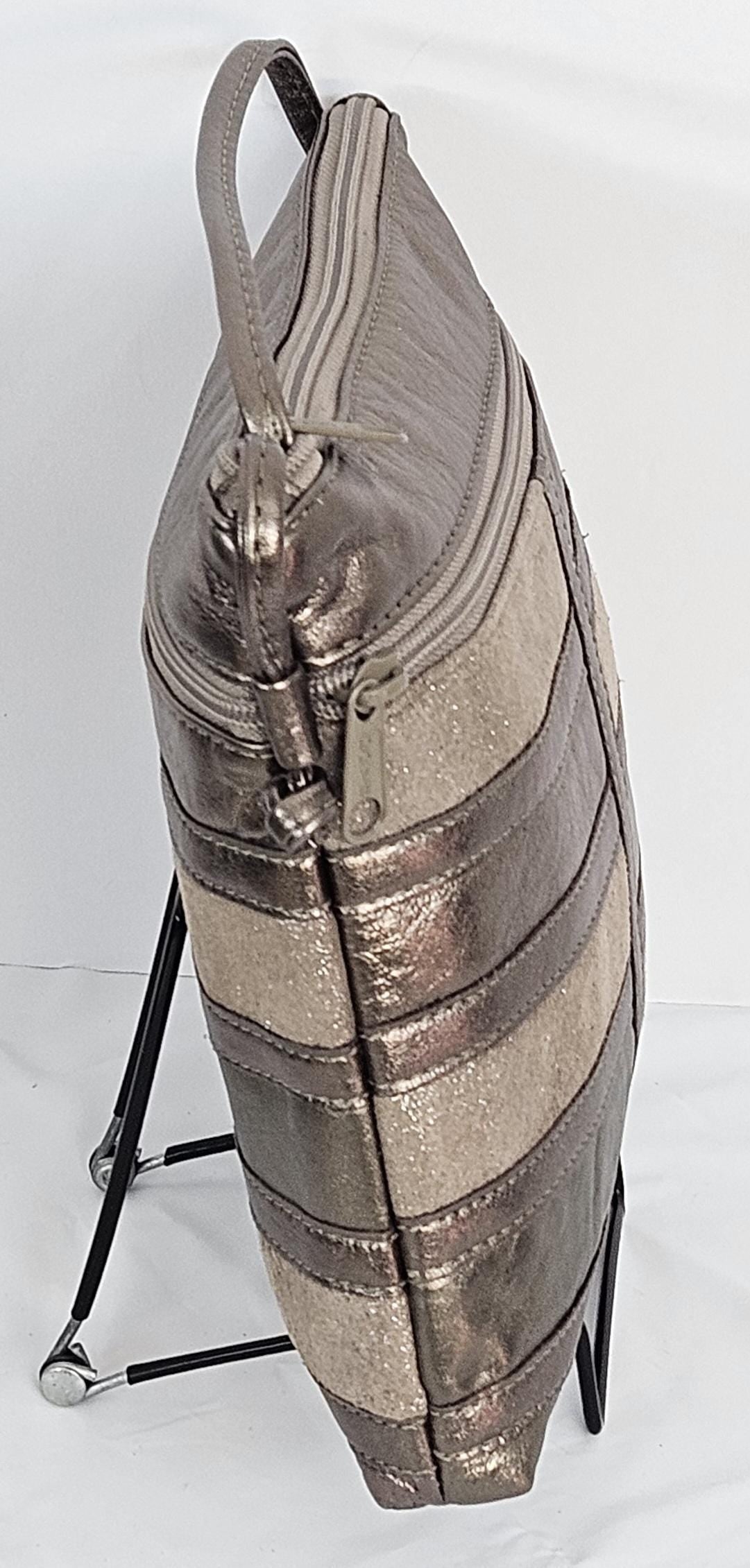 Pewter with Pewter,and glitter Metallic leather patchwork purse Universal Use. #305Ppgm.Design for you.Made in USA.