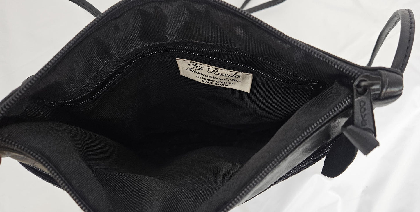 Black & Cream Leather Crossbody Purse - Handmade in USA