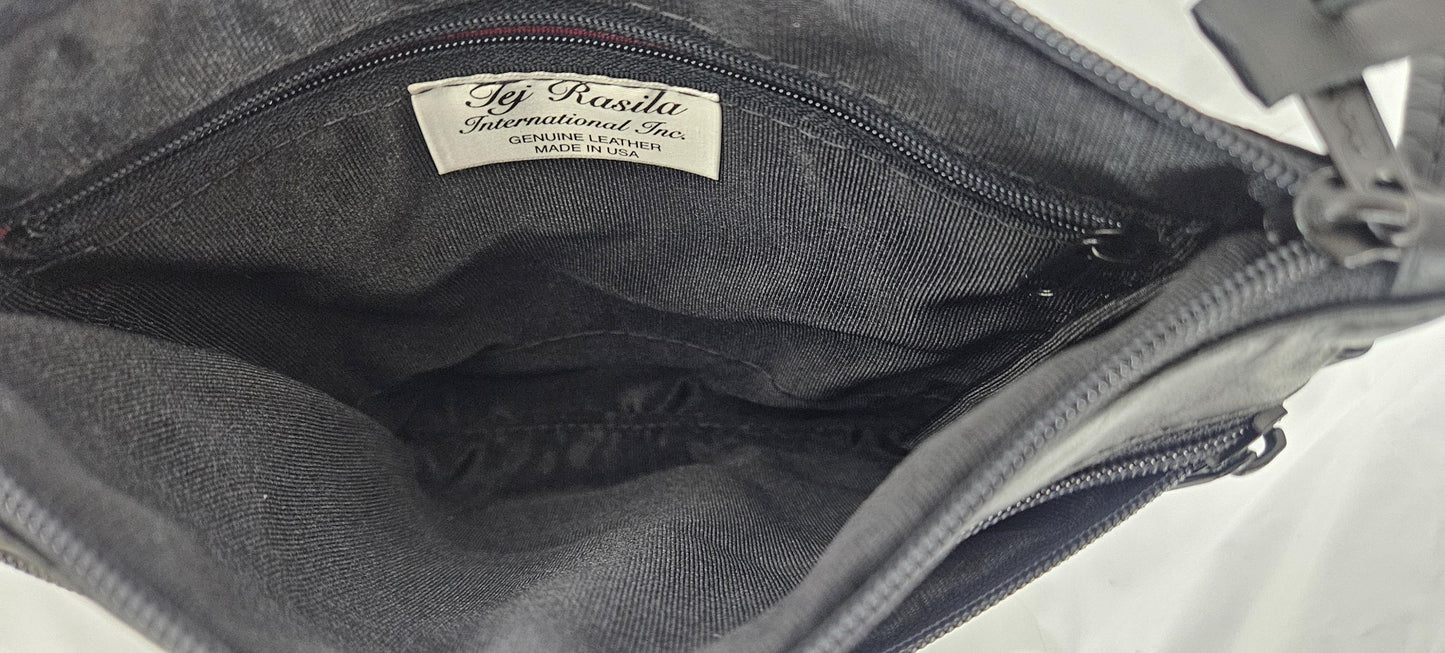 Black Pewter Metallic Leather Crossbody Bag - USA Made