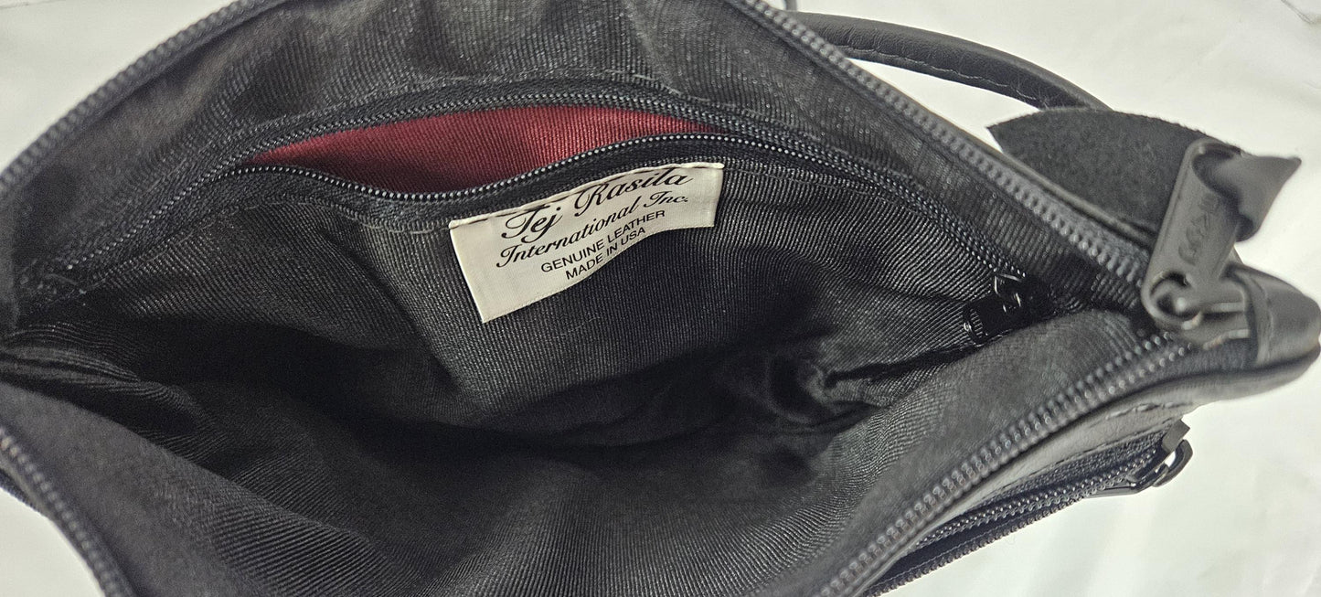 Black & Purple Leather Crossbody Bag - Zigzag Design - Made in USA