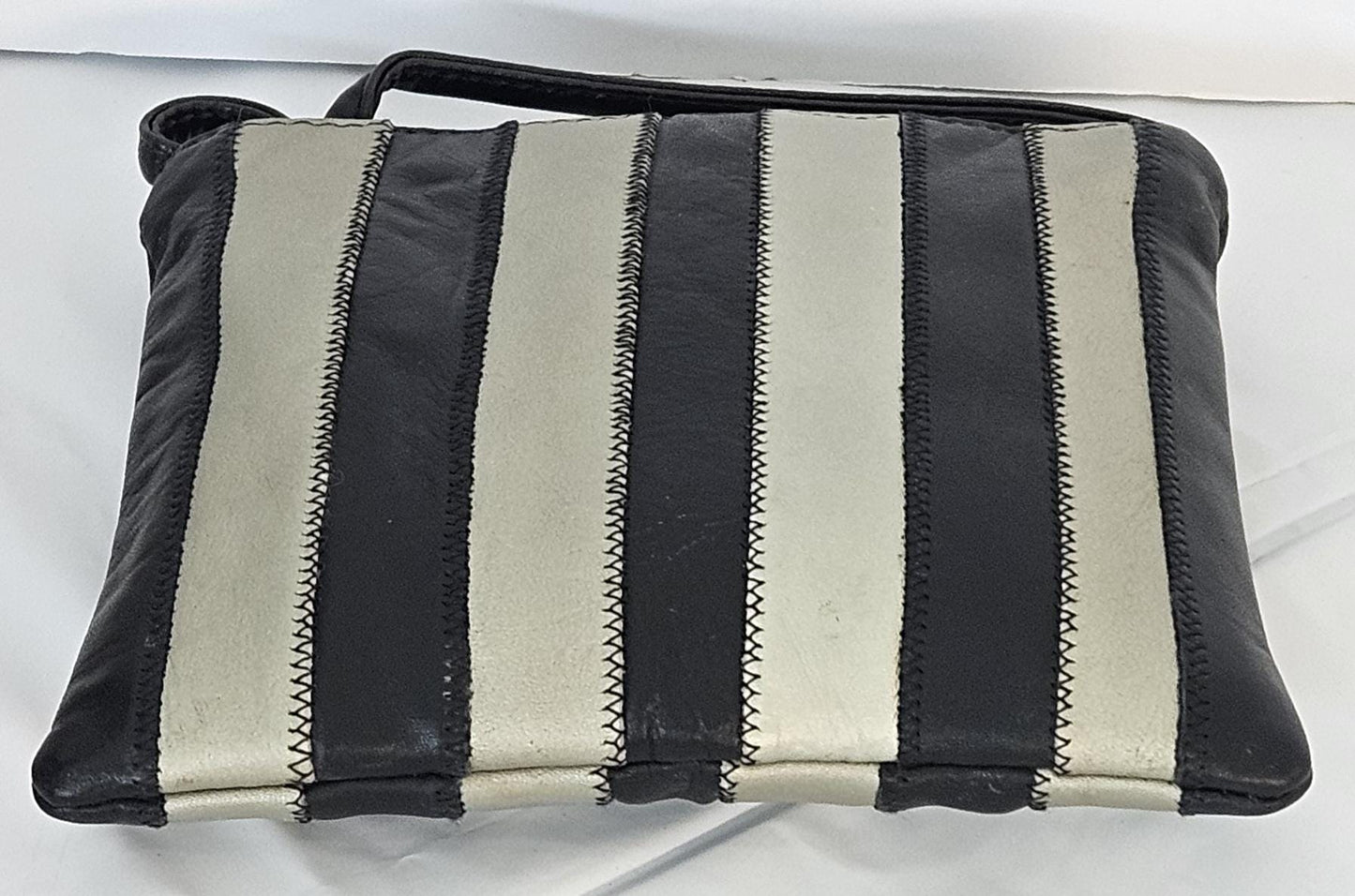 Zigzag Stitch Leather Crossbody Bag - Black & Mocha - Made in USA