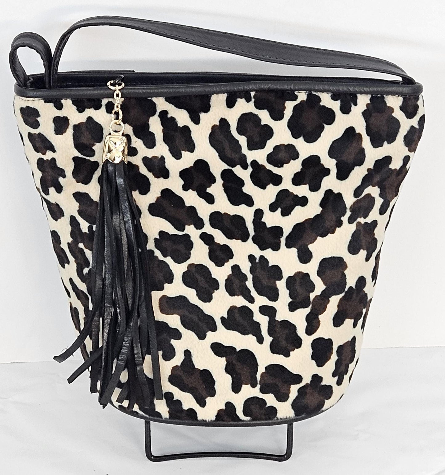 Black and brown mix print Fabric with Genuine Leather Handbag.#TR2099Bbf,Purses for Universal Use,Unique design.Made in USA.