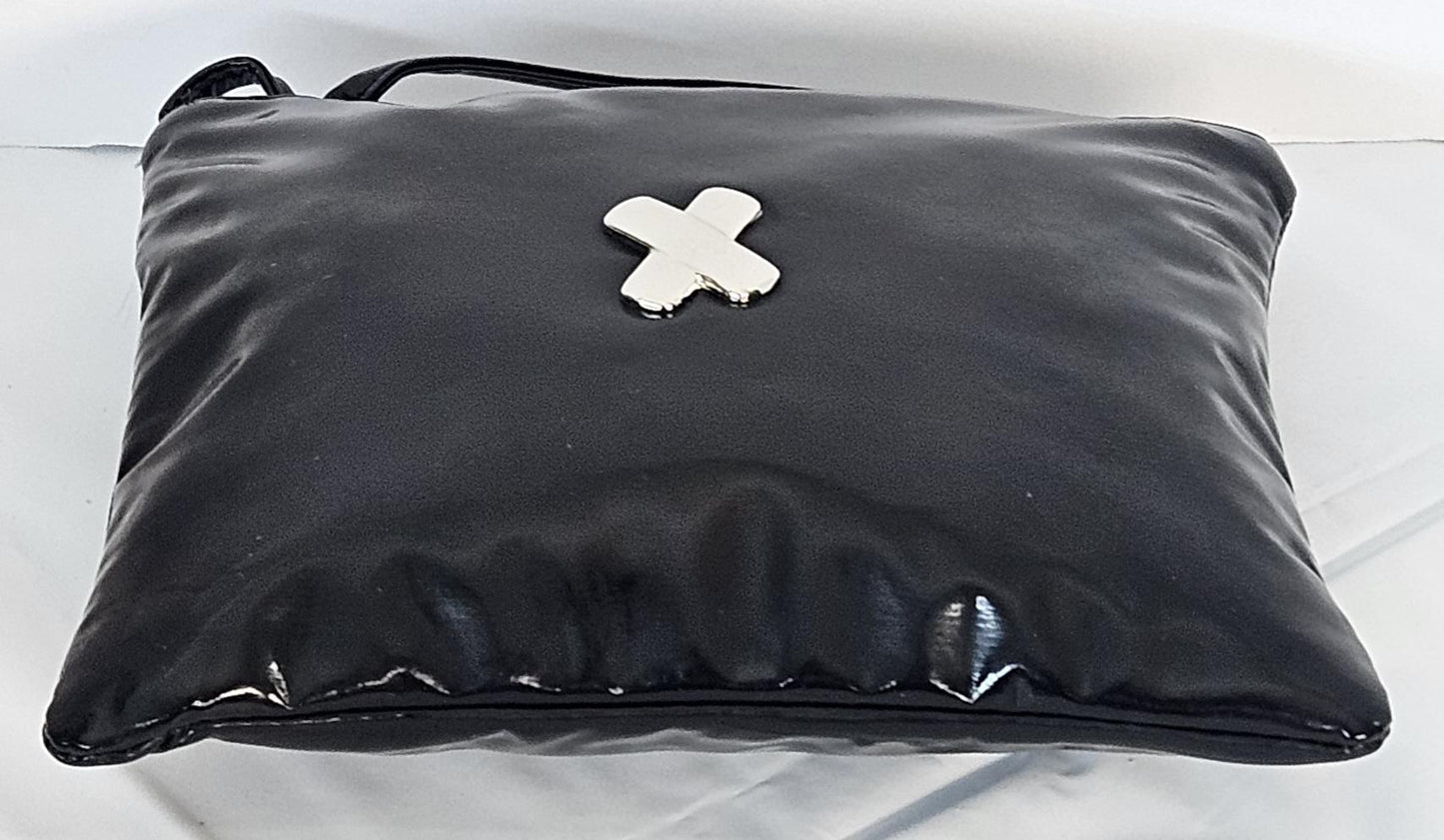 Black Crossbody Bag with Silver Metal X - Made in USA