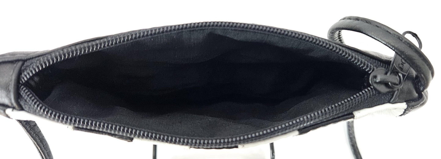 Black & White Zigzag Leather Crossbody Bag - Made in USA
