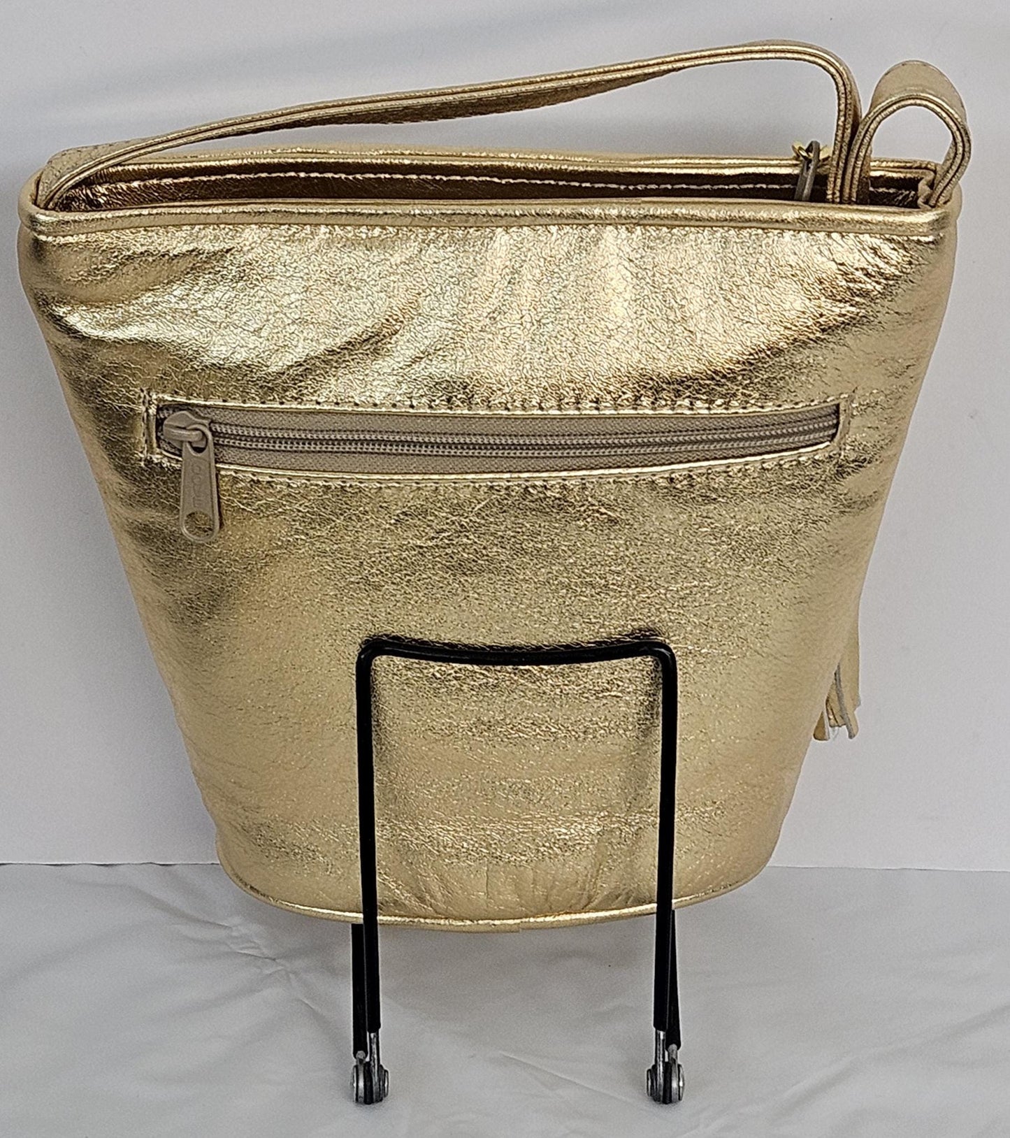 Gold Metallic with silver metallic square virtual Zigzag Genuine Leather Handbag.#TR2099gsv,Purses for girls,women, handbag,Made in USA