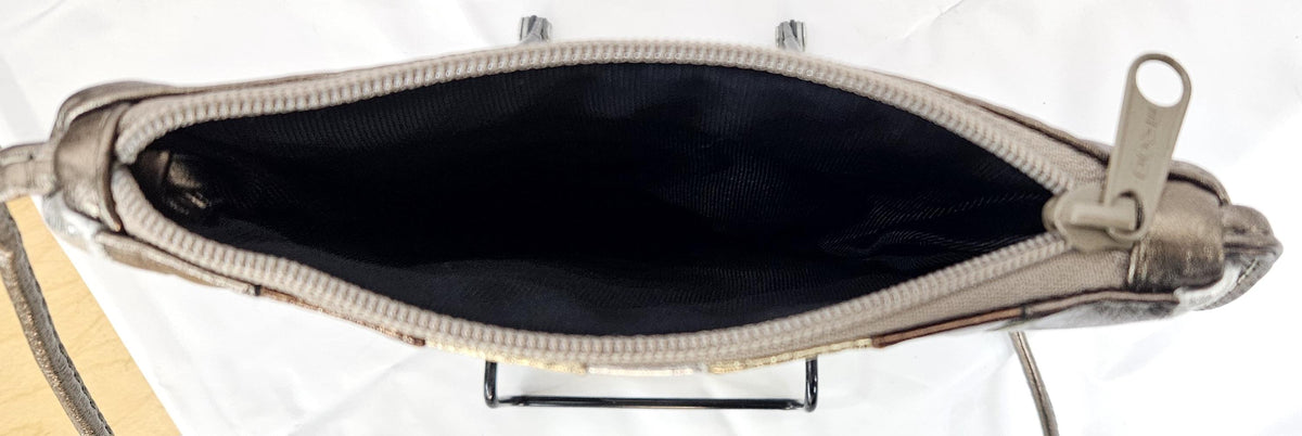 Metallic Zigzag Genuine Leather Crossbody Handbag - Made in USA