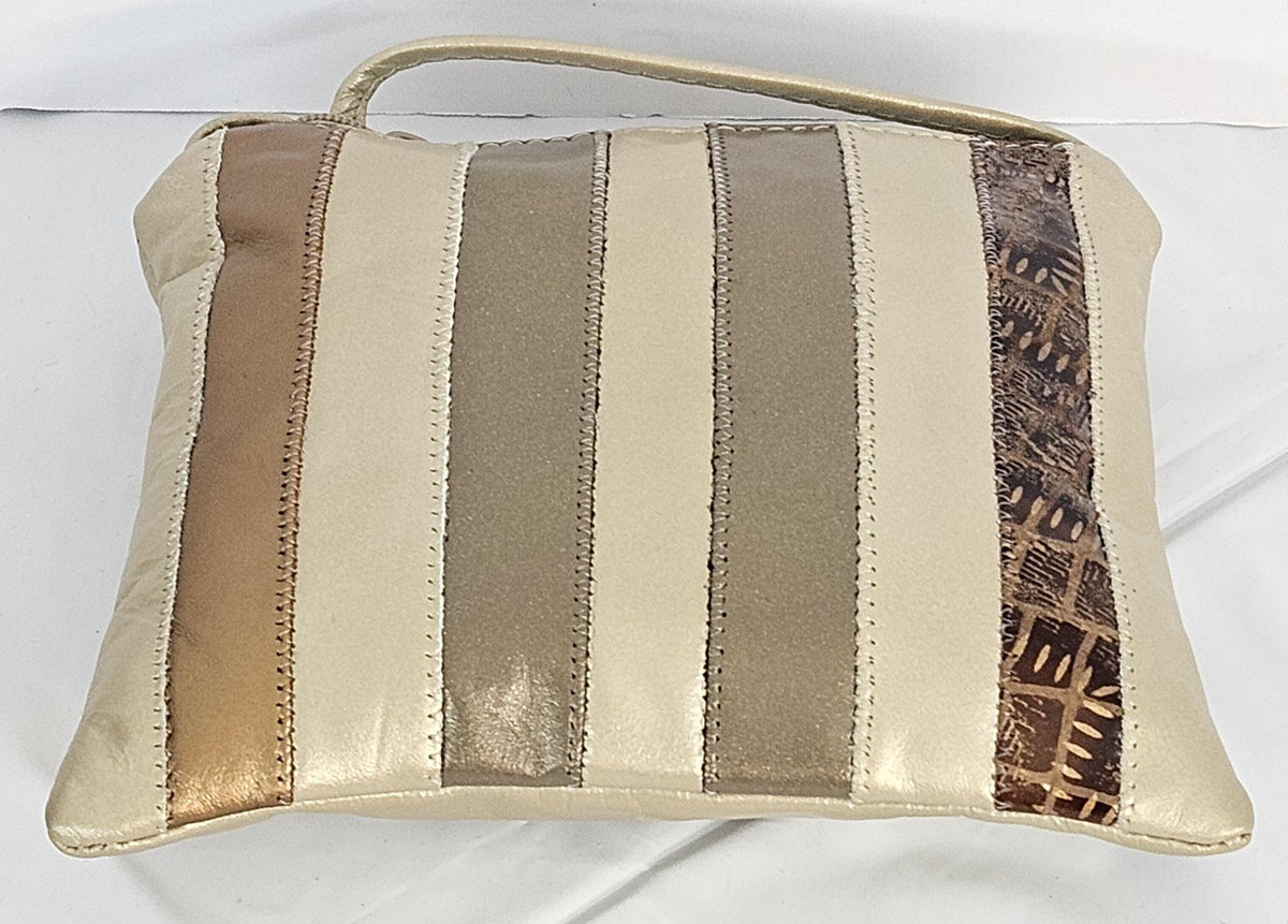 Champagne Bronze Leather Crossbody Handbag: Zigzag Stitch, Made in USA