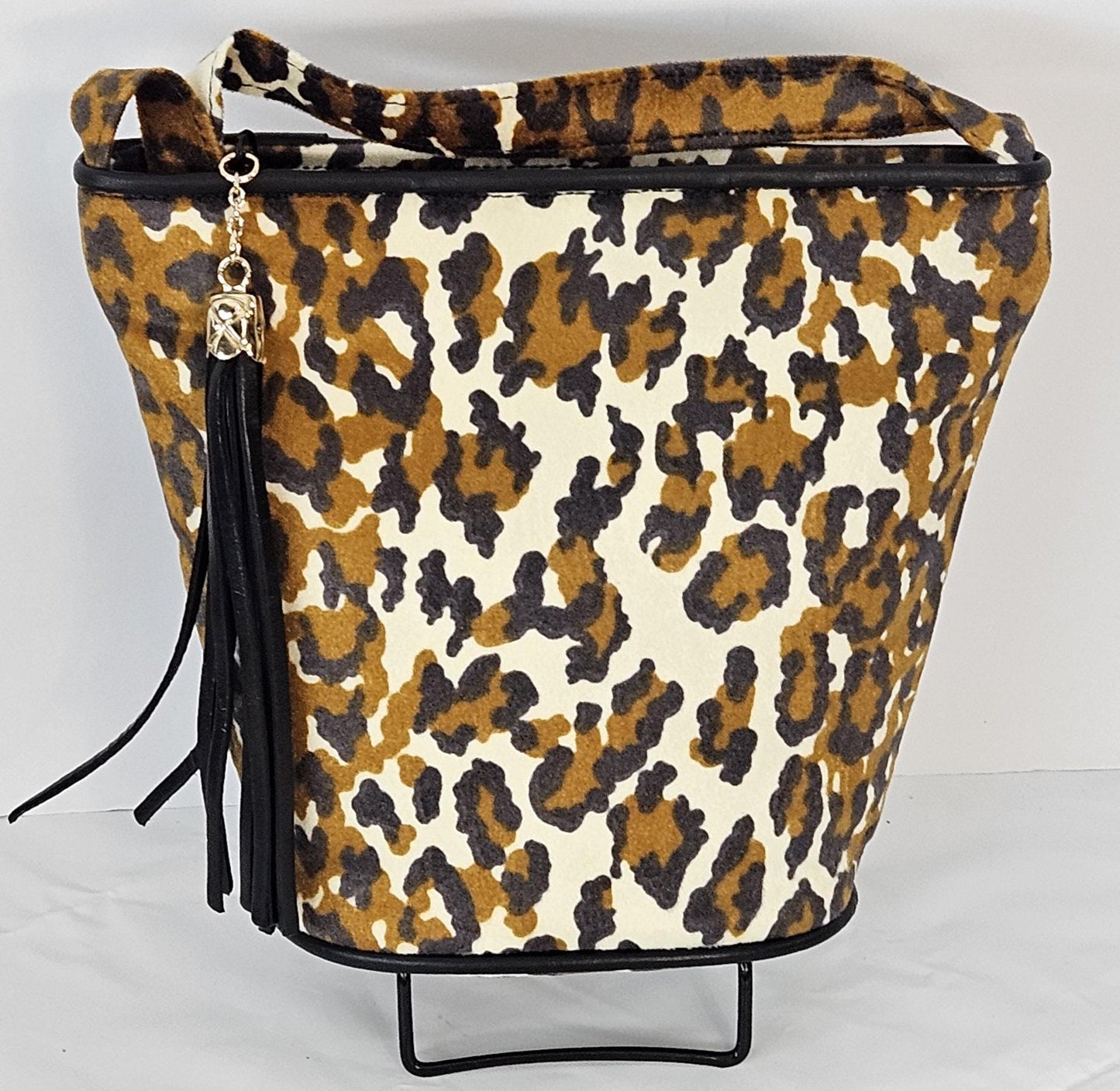 Black and brown camel print Fabric with Genuine Leather Handbag.#TR2099Bbcf,Purses for Universal Use,Unique design.Made in USA.