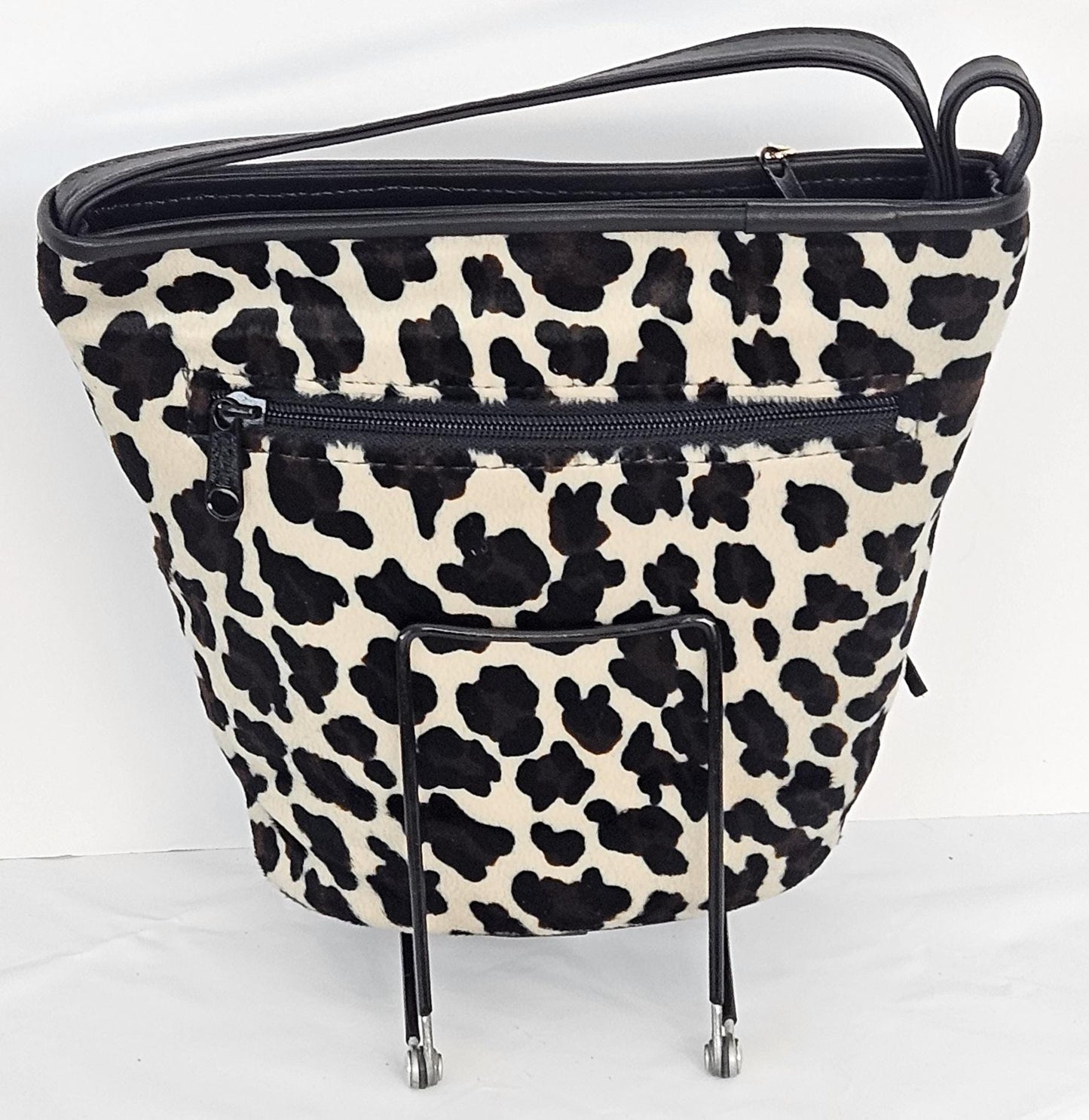 Black and brown mix print Fabric with Genuine Leather Handbag.#TR2099Bbf,Purses for Universal Use,Unique design.Made in USA.