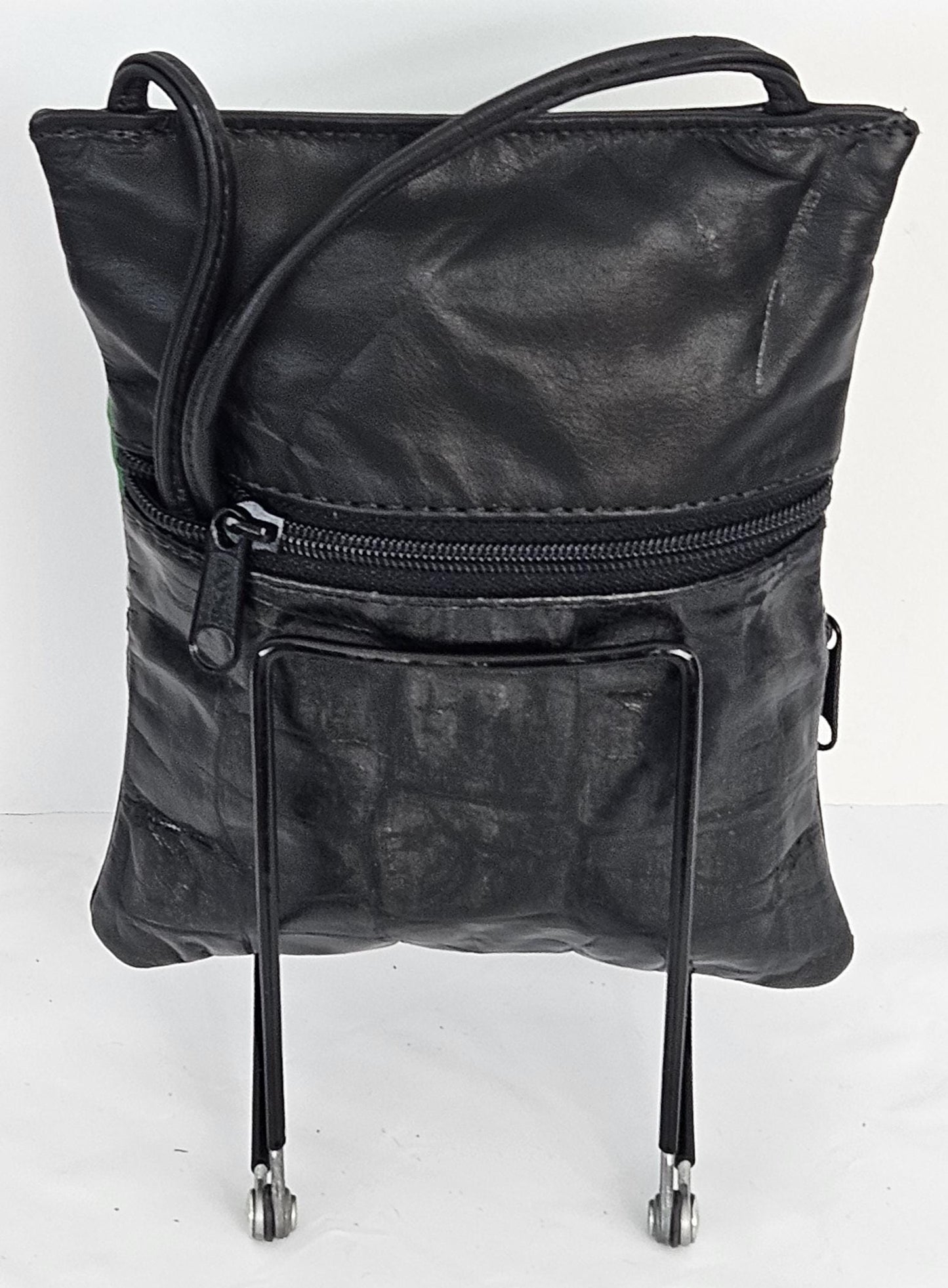 Black & Green Leather Crossbody Bag - Handmade in USA