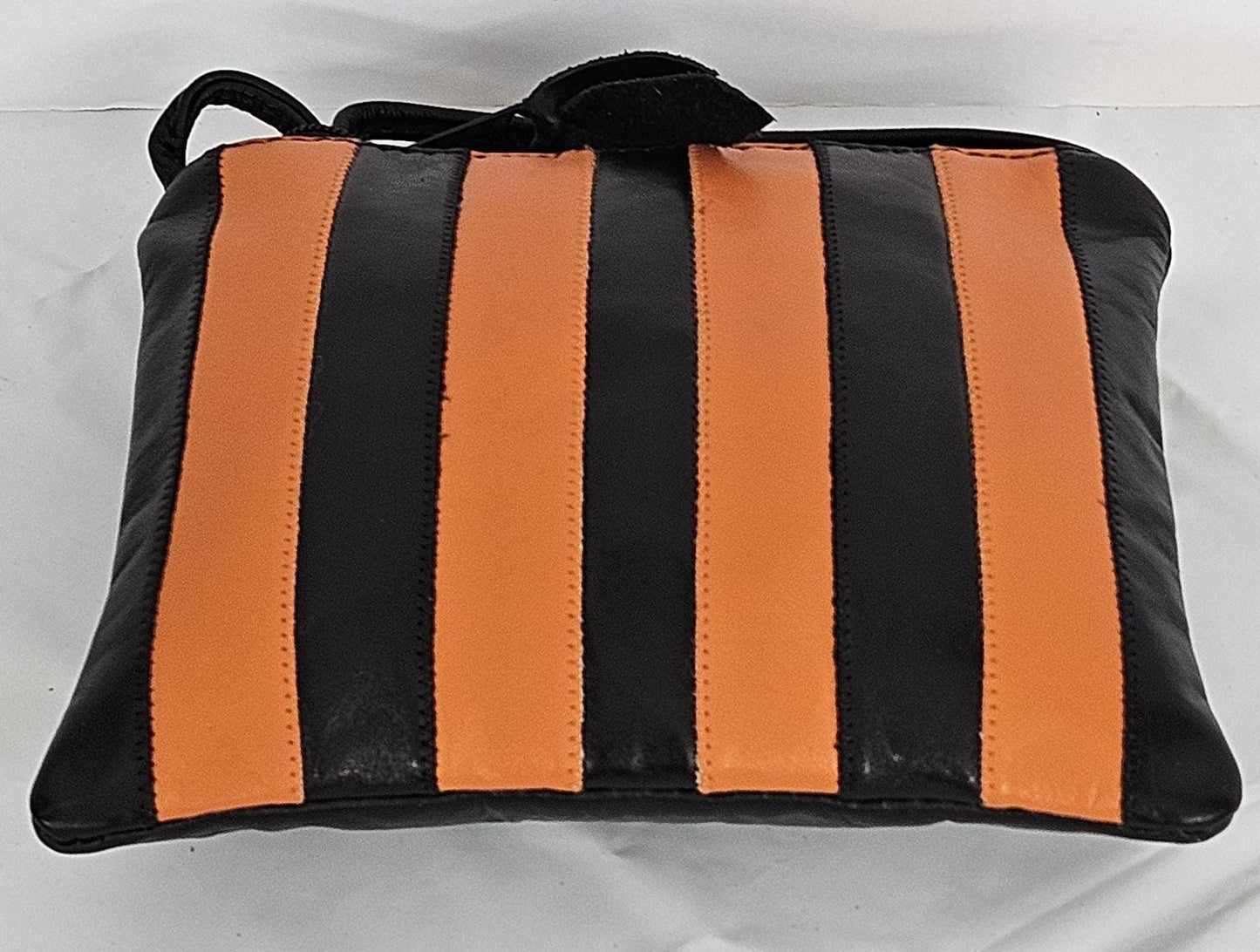 Black with orange Zigzag stich Crossbody Handbag #TR3302bo-Z,Purses,Genuine Leather. Made in USA.