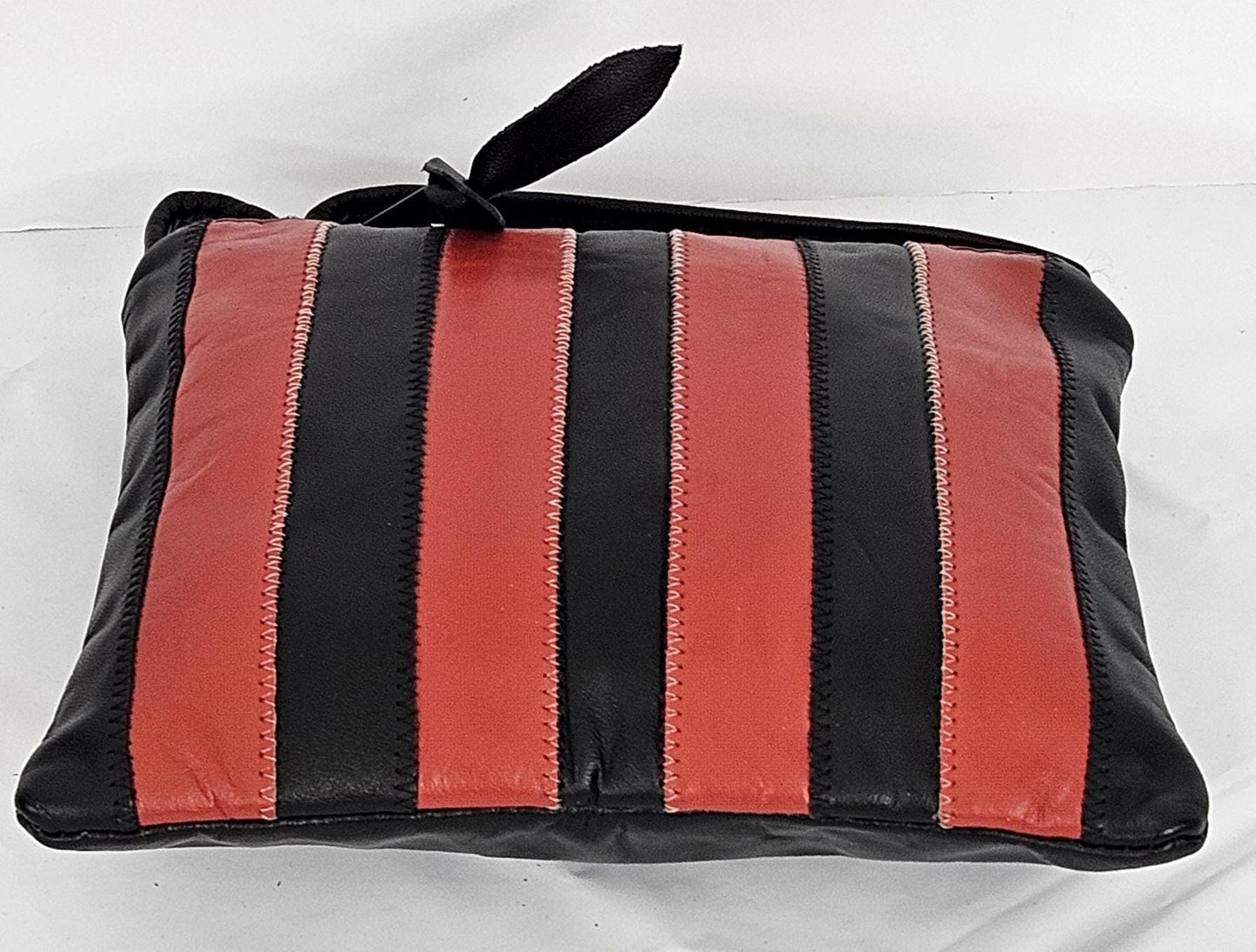 Black with red Zigzag stich Crossbody Handbag #TR3302br-Z, Purses,Universal Use Genuine Leather. Made in USA.