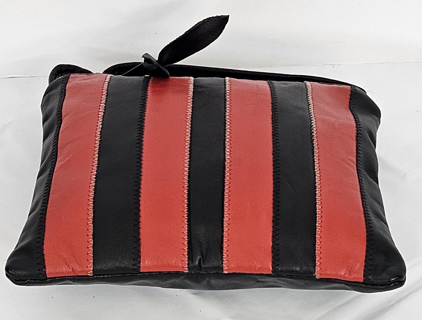 Black & Red Leather Crossbody Bag: Zigzag Stitch, Made in USA