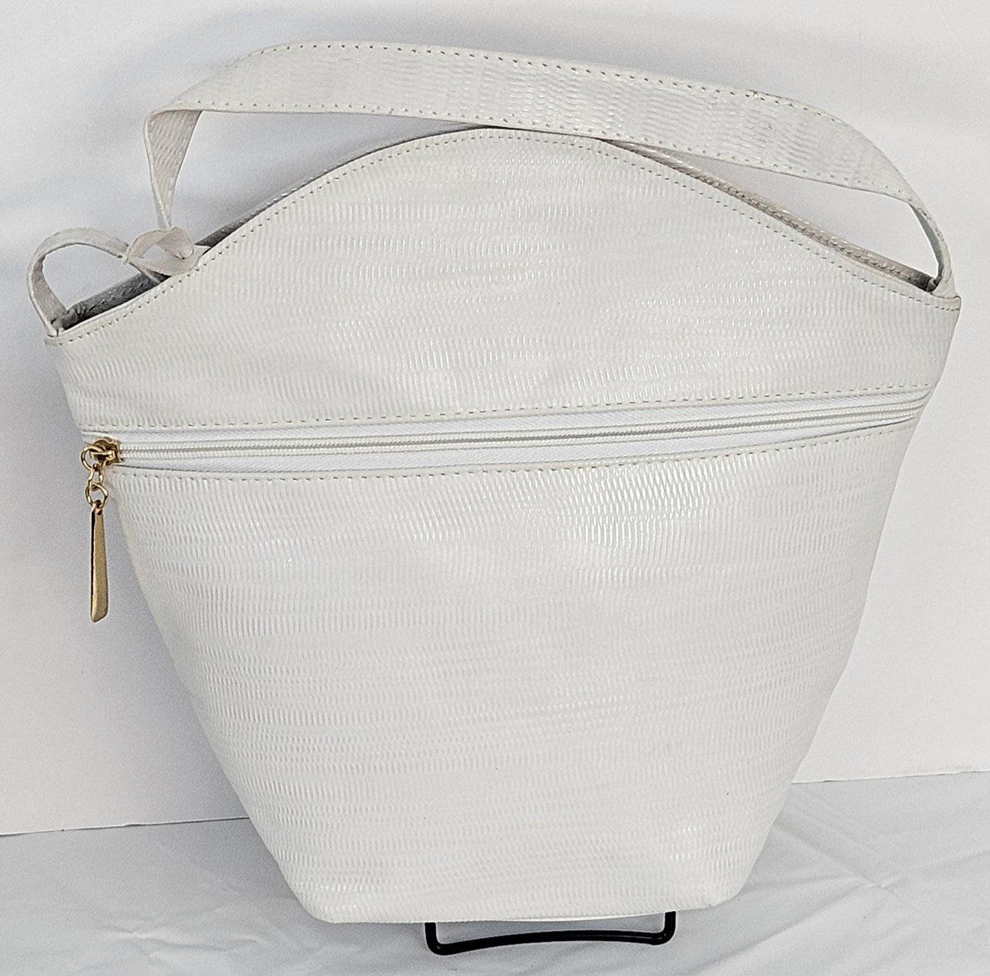 White print Genuine Leather Handbag for women Universal Use.#TR9047-wp-fz. Made in USA!