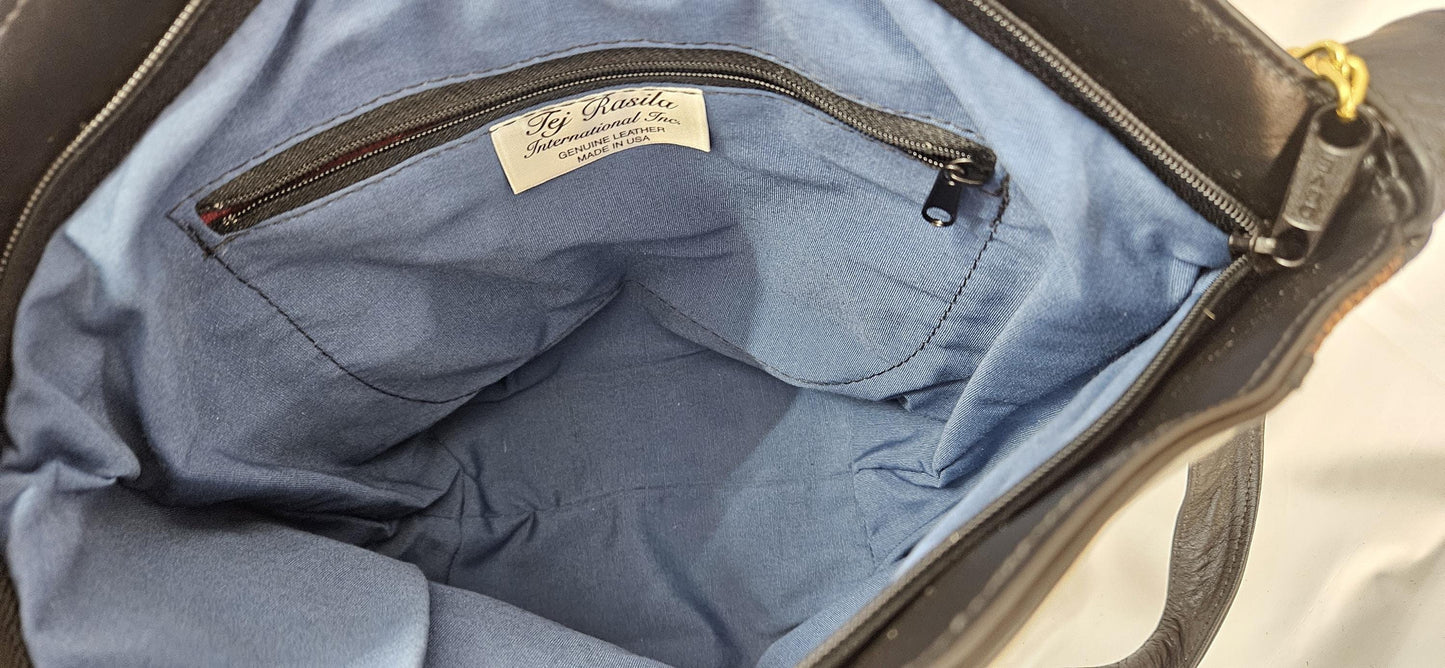 Black & Brown Zigzag Genuine Leather Handbag - Made in USA