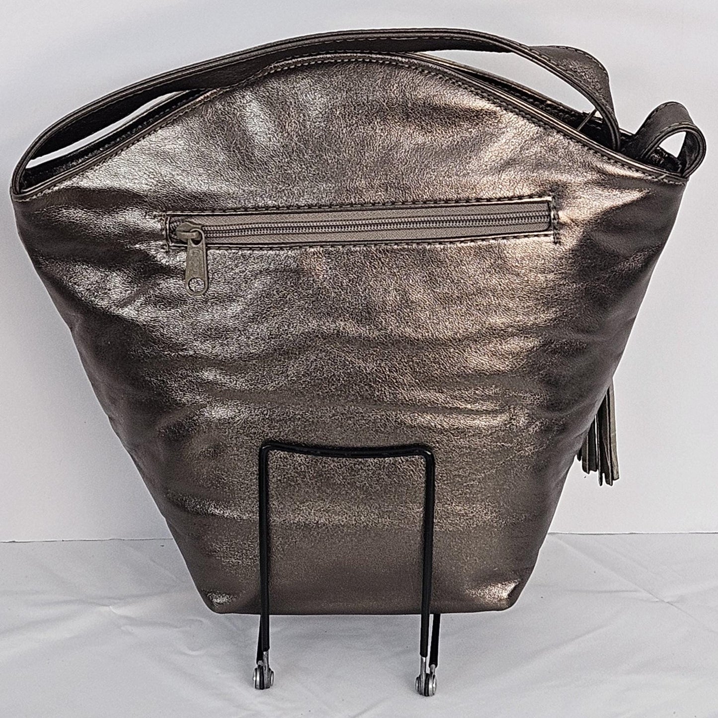 Pewter Print with pewter metallic Genuine Leather Handbag for women Universal Use.#TR9047-PewterPm.Made in USA!