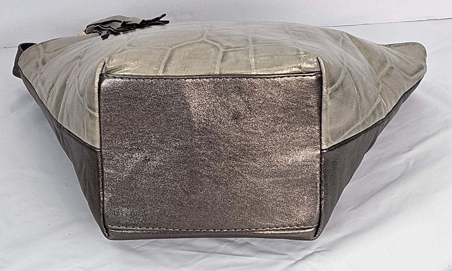 Pewter Print with pewter metallic Genuine Leather Handbag for women Universal Use.#TR9047-PewterPm.Made in USA!